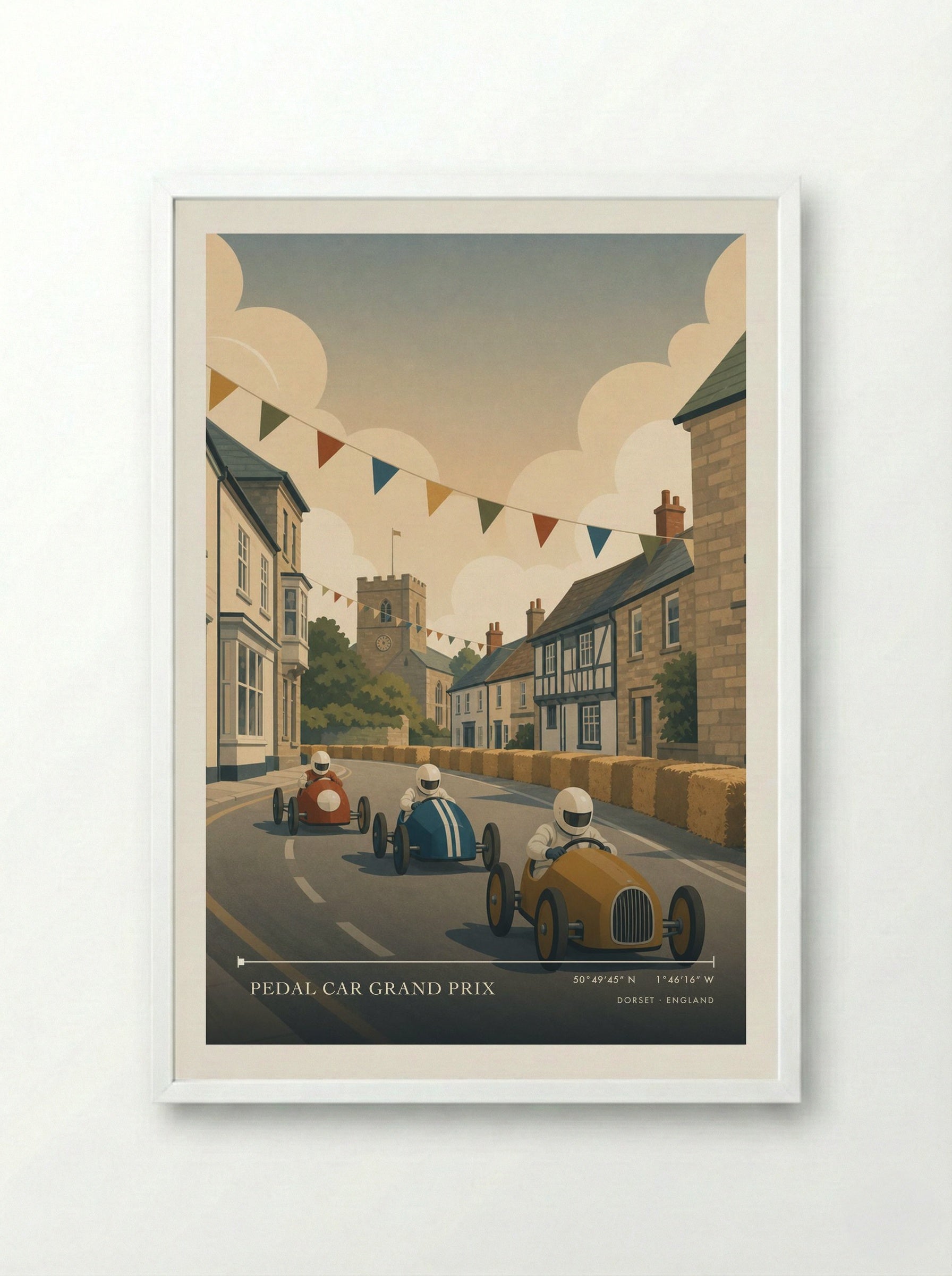 Pedal Car Grand Prix Dorset England Travel Poster - Framed Print White