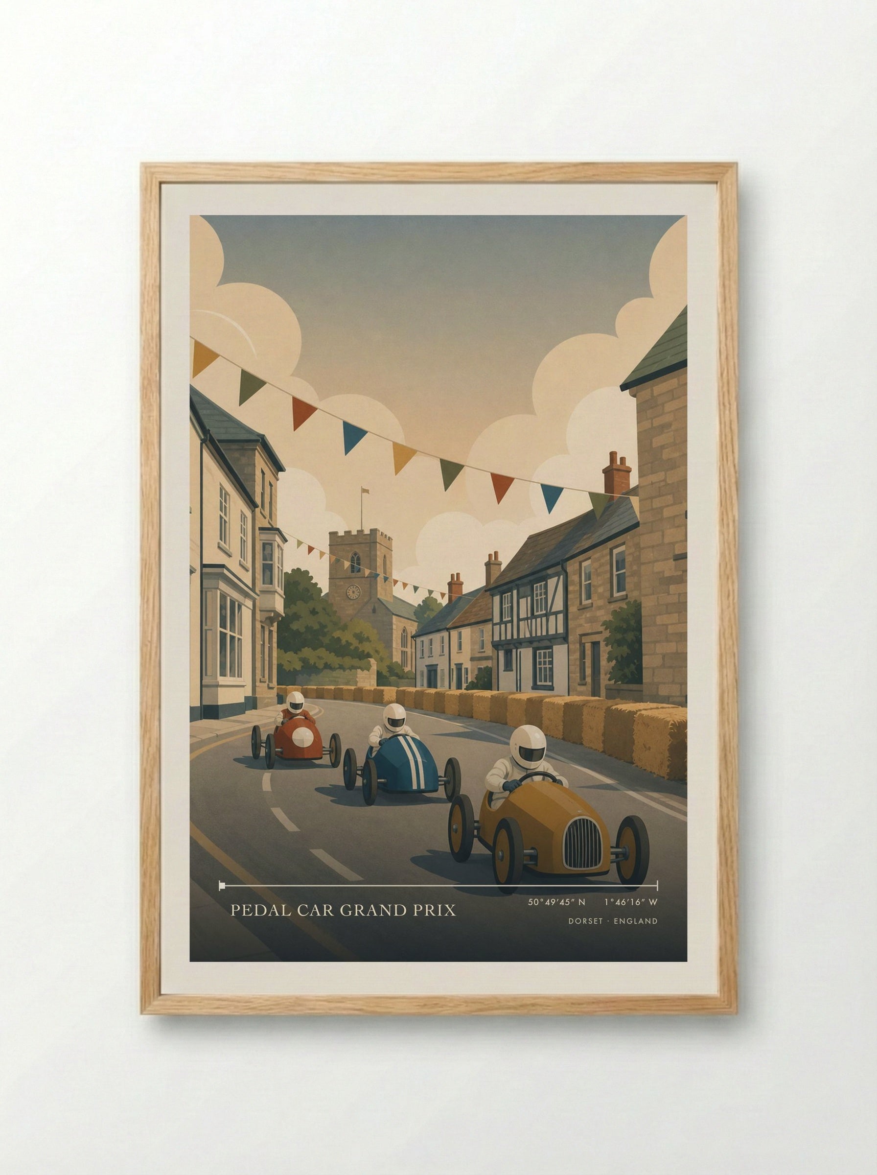 Pedal Car Grand Prix Dorset England Travel Poster - Framed Print Wood