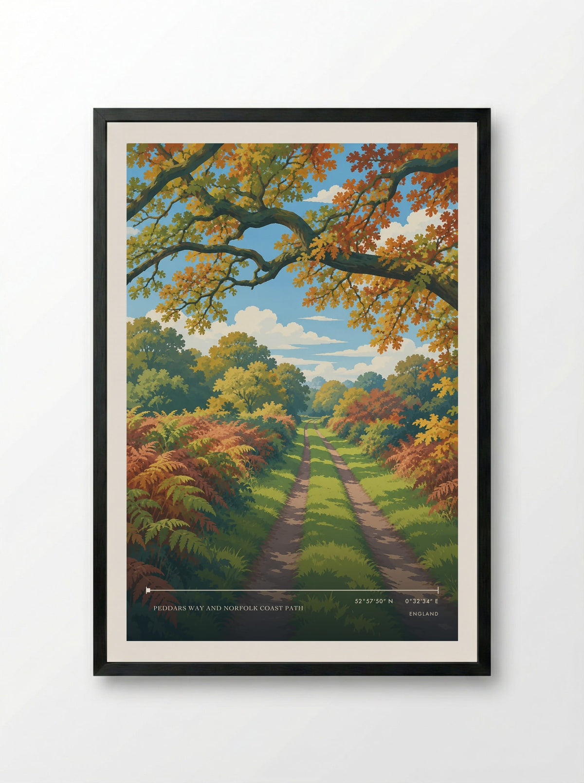 Peddars Way and Norfolk Coast Path | Travel Poster - Framed Print Black