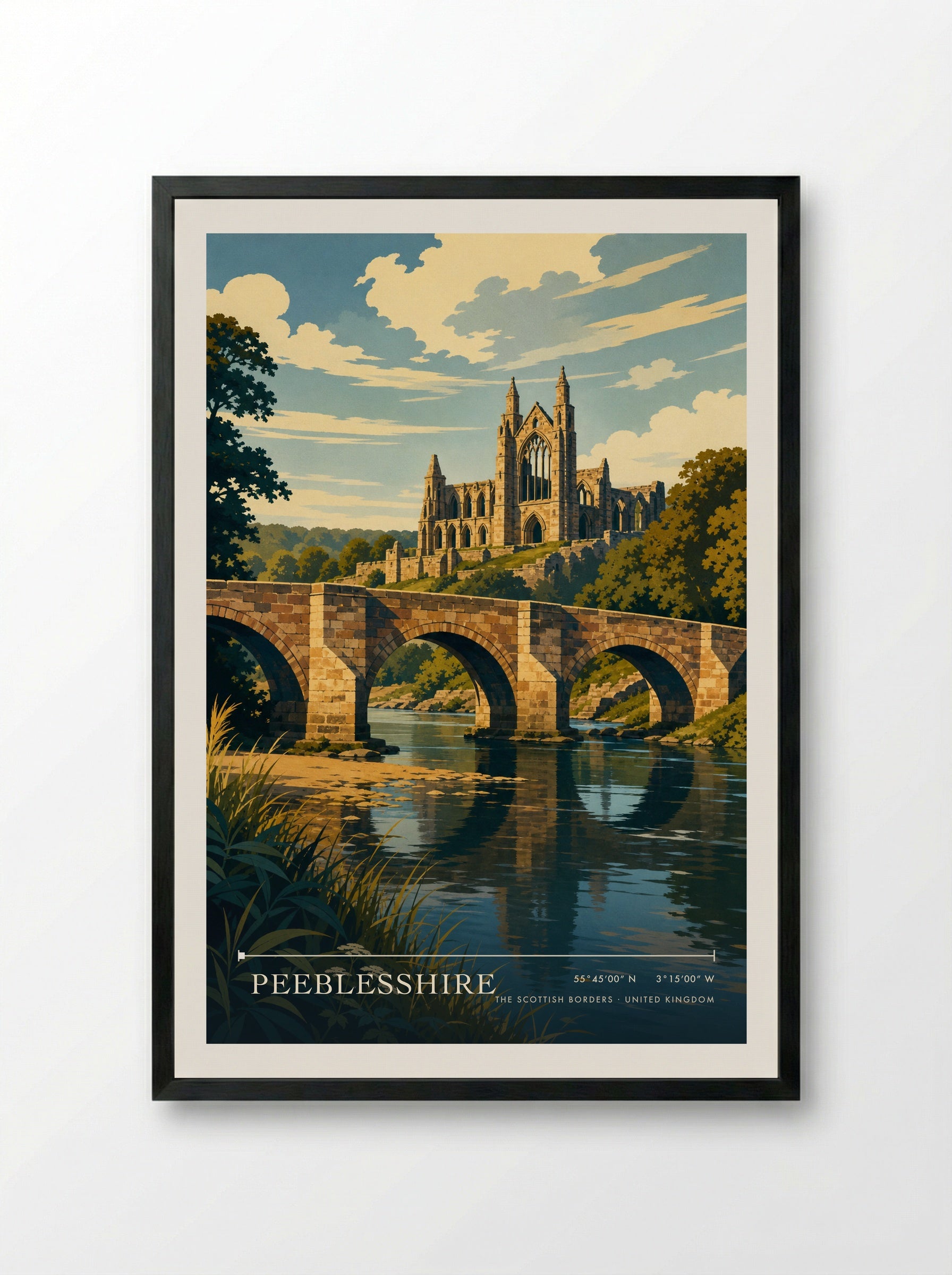 Peeblesshire The Scottish Borders United Kingdom Travel Poster - Framed Print Black