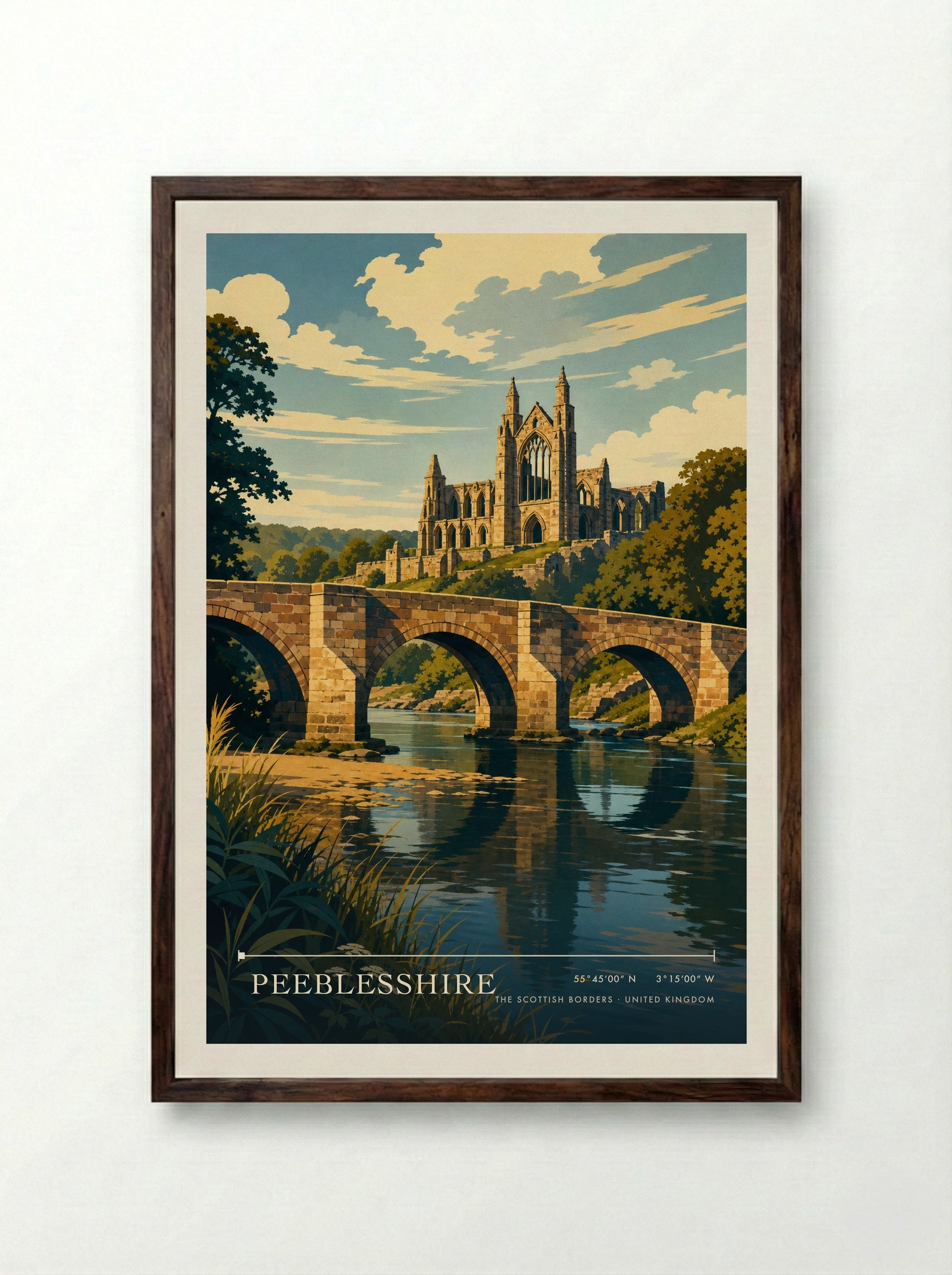 Peeblesshire The Scottish Borders United Kingdom Travel Poster - Framed Print Dark Wood