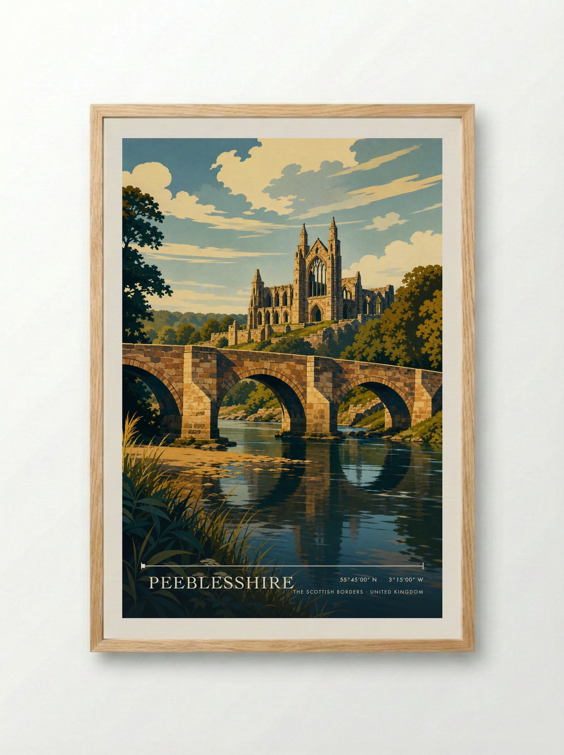 Peeblesshire The Scottish Borders United Kingdom Travel Poster - Framed Print Wood