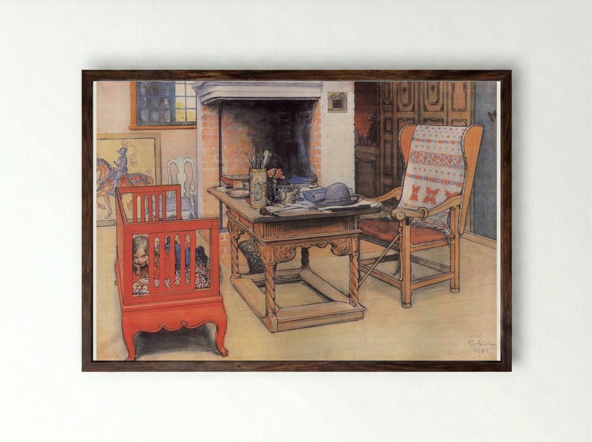 Peek-a-Boo - Carl Larsson - Framed Print Dark Wood