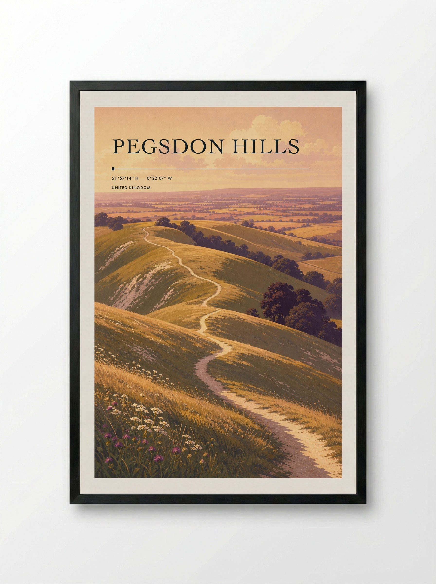 Pegsdon Hills United Kingdom Travel Poster - Framed Print Black