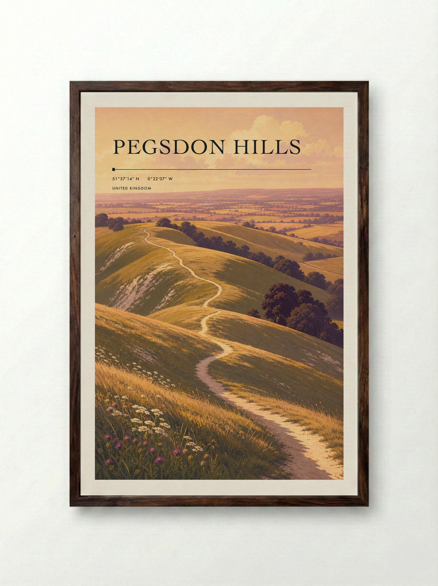 Pegsdon Hills United Kingdom Travel Poster - Framed Print Dark Wood