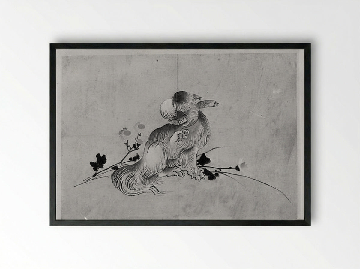 Pekingese - Hokusai School - Framed Print Black