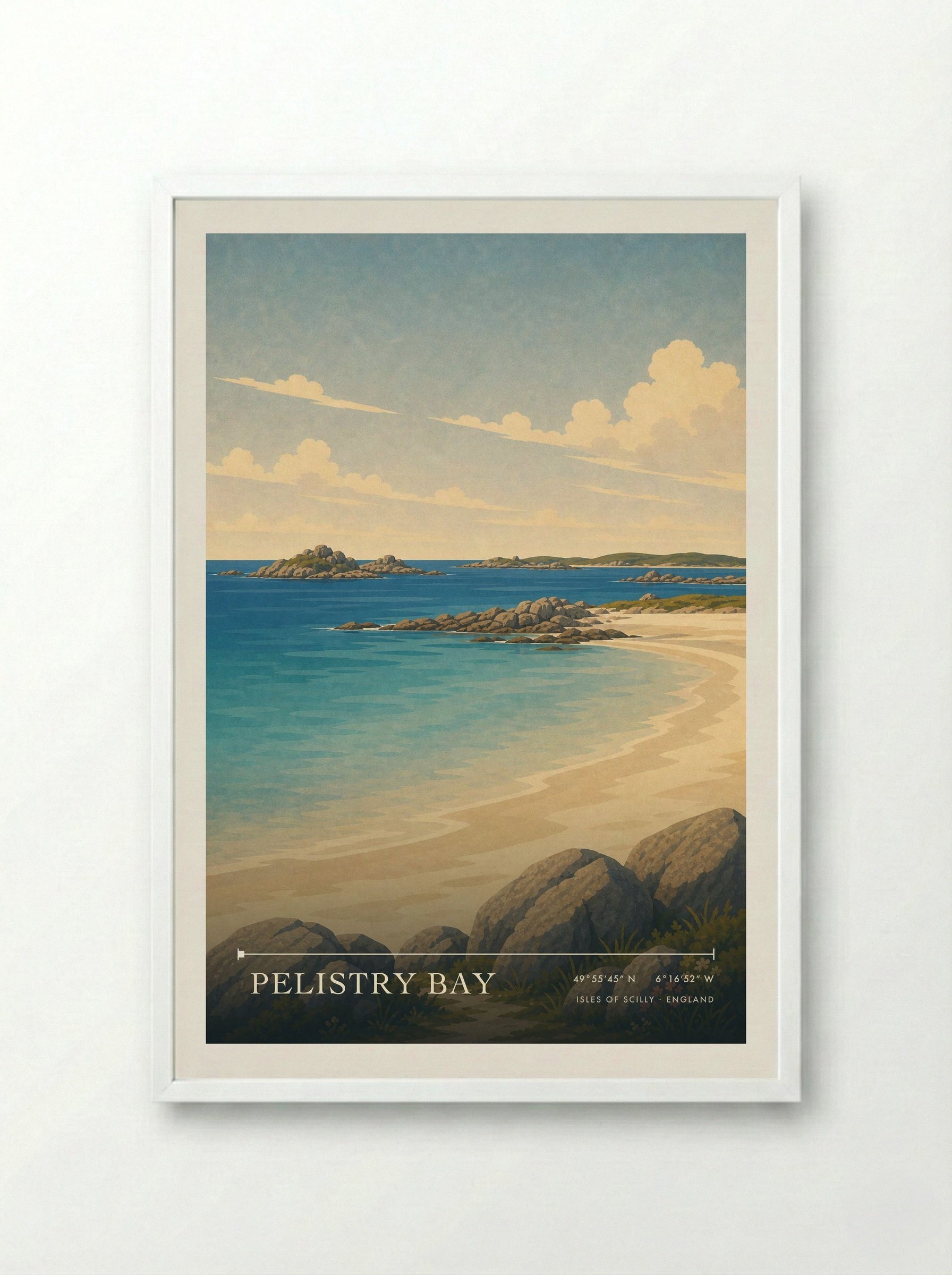 Pelistry Bay Isles of Scilly England Travel Poster - Framed Print White