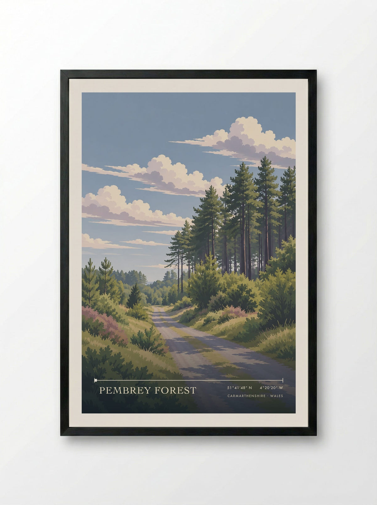 Pembrey Forest, Carmarthenshire | Travel Poster - Framed Print Black