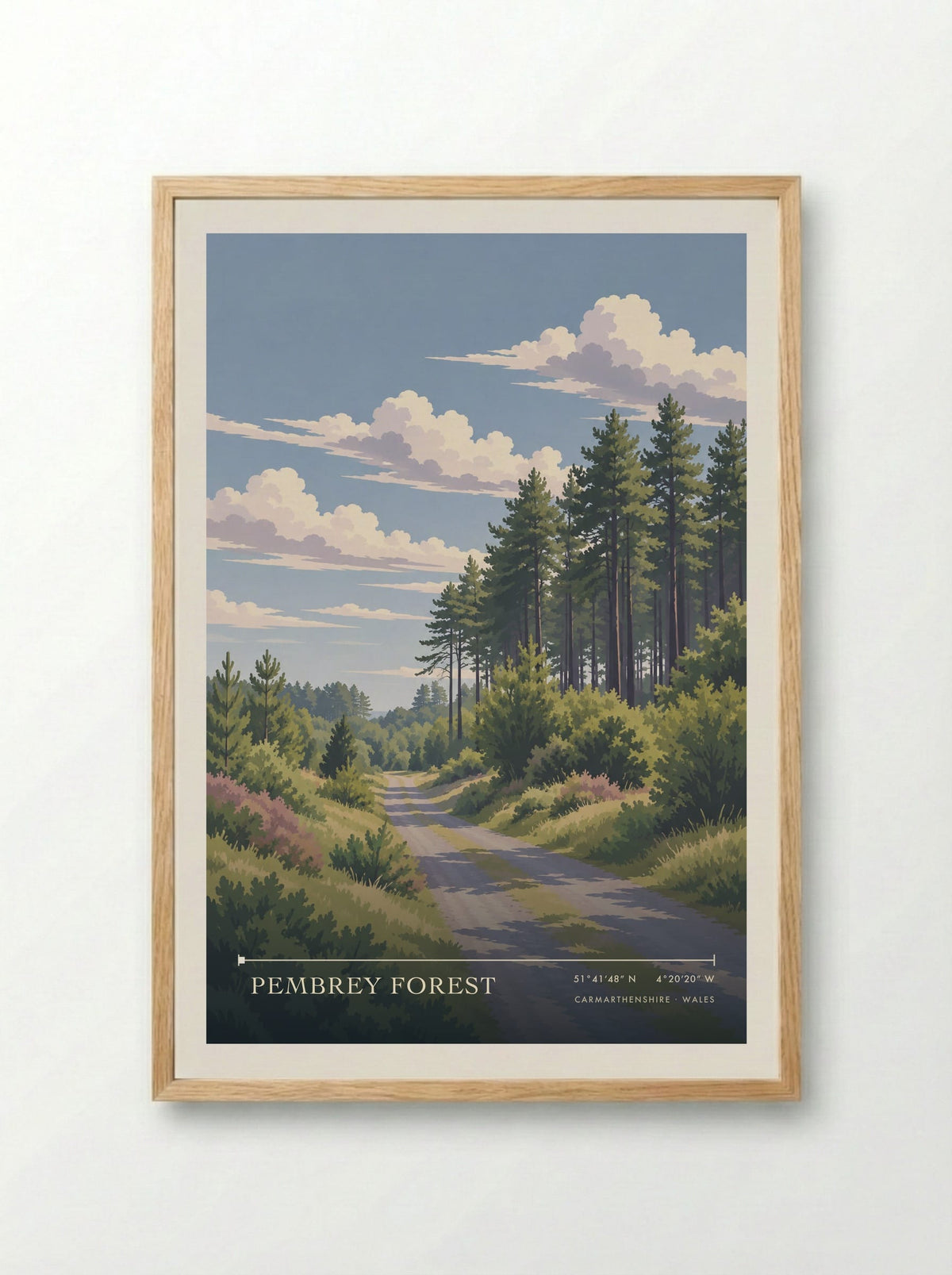 Pembrey Forest, Carmarthenshire | Travel Poster - Framed Print Wood