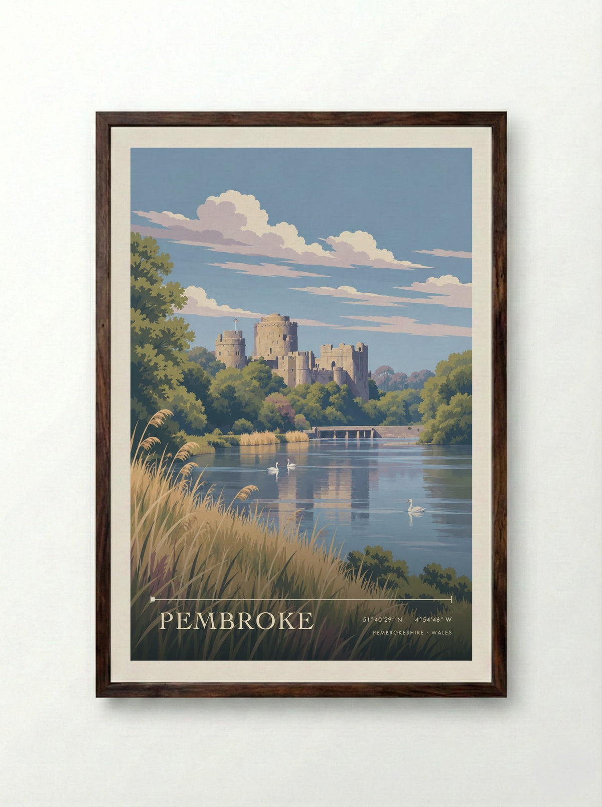 Pembroke, Pembrokeshire | Travel Poster - Framed Print Dark Wood