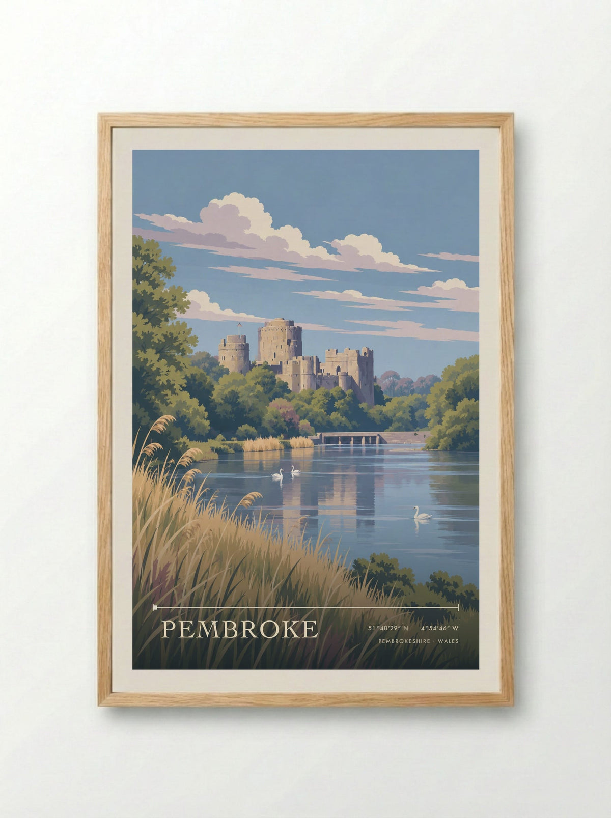 Pembroke, Pembrokeshire | Travel Poster - Framed Print Wood