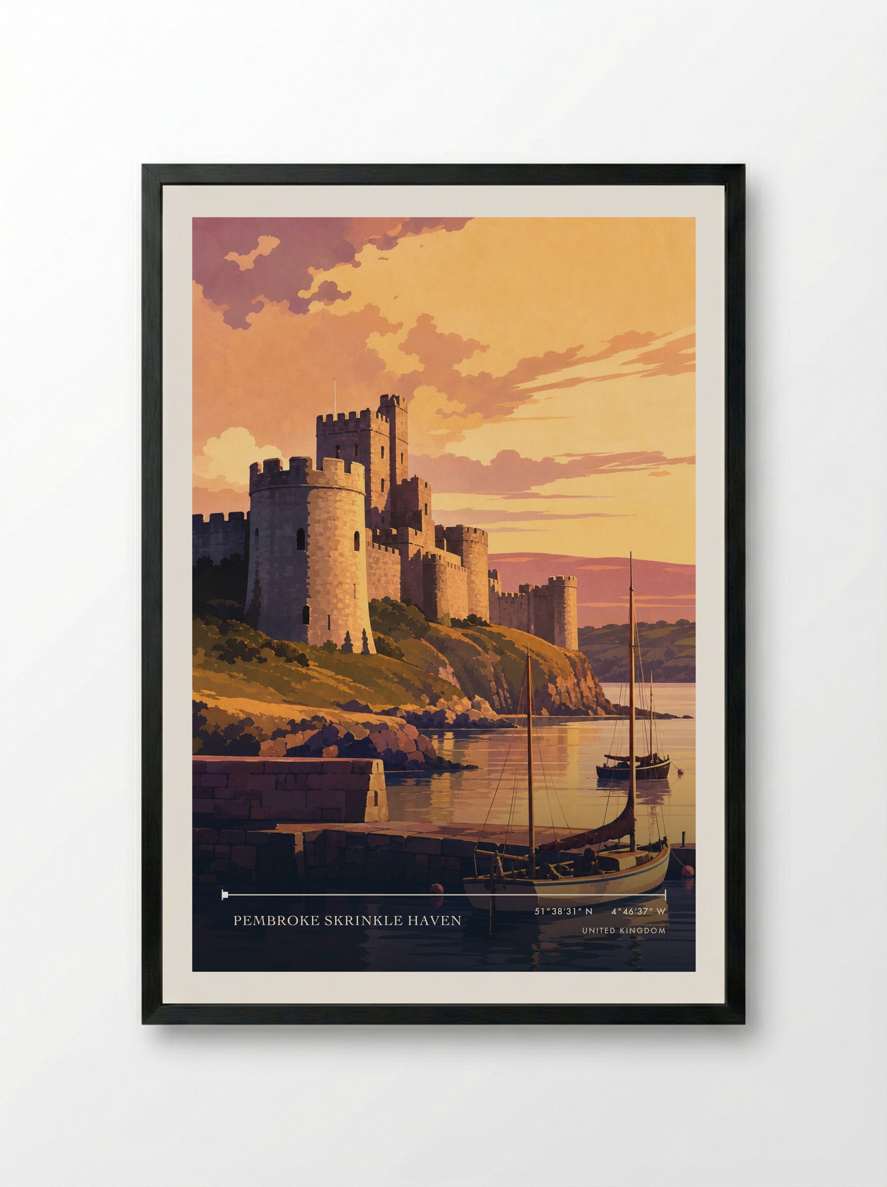 Pembroke Skrinkle Haven United Kingdom Travel Poster - Framed Print Black