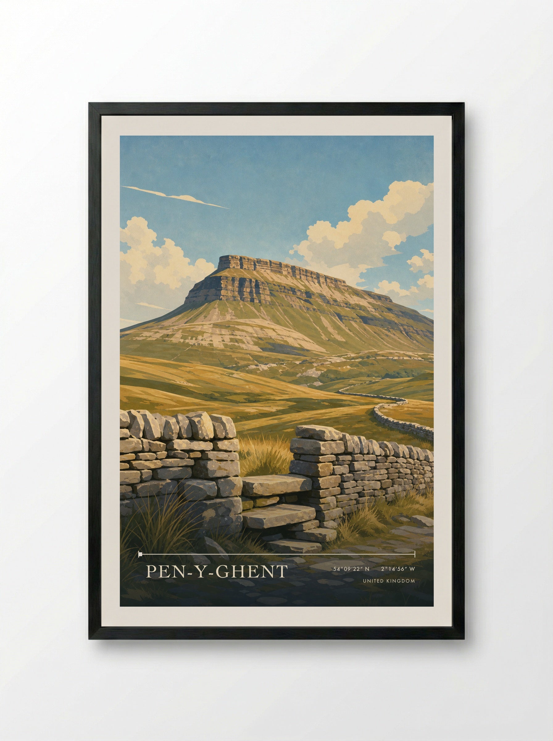 Pen-y-ghent United Kingdom Travel Poster - Framed Print Black