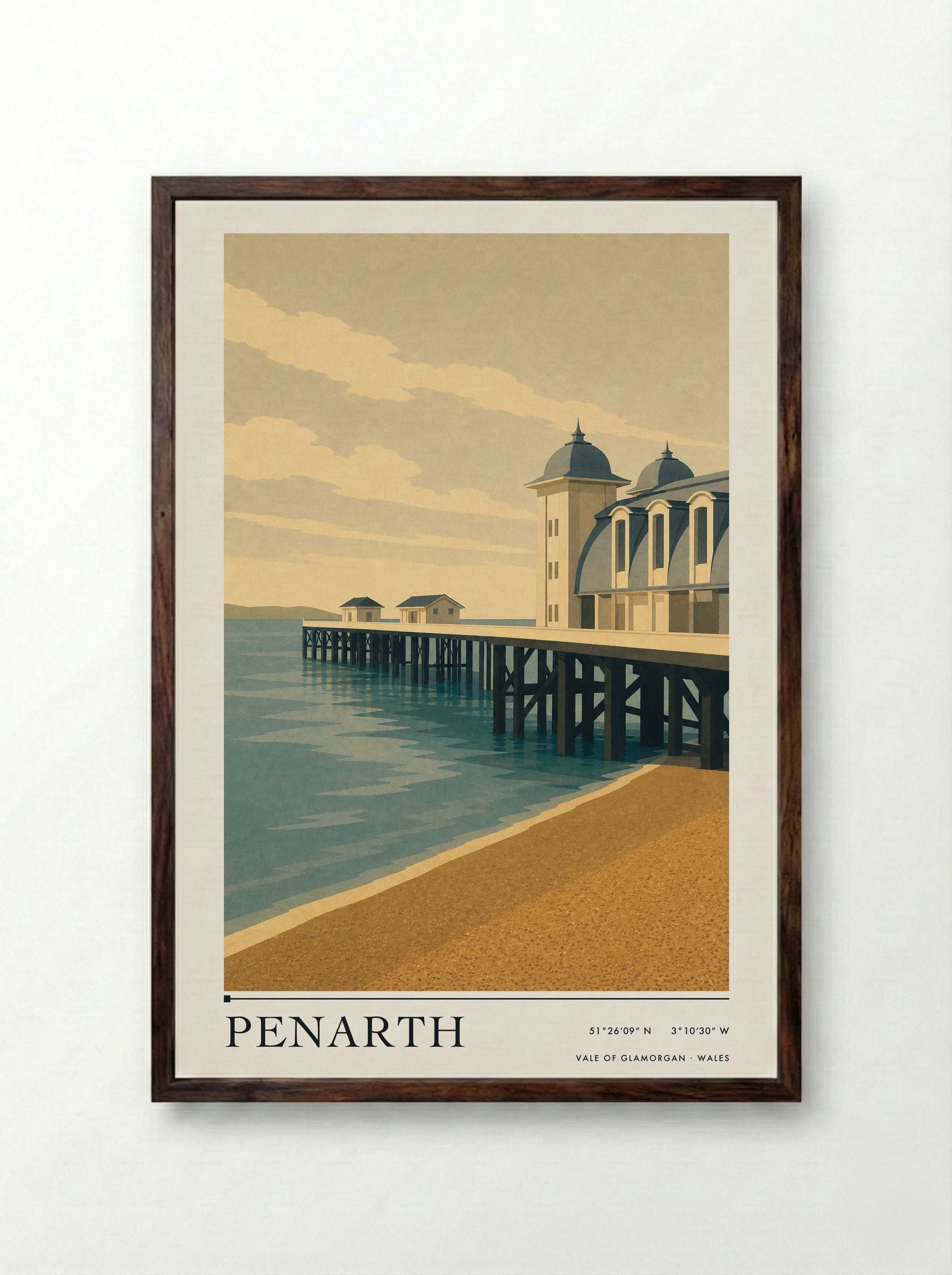 Penarth Travel Poster - Framed Print Dark Wood