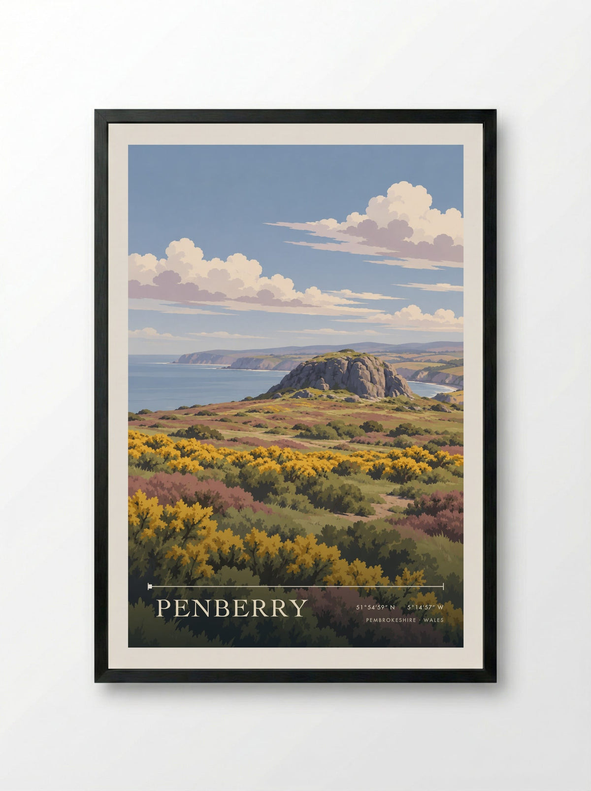 Penberry, Pembrokeshire | Travel Poster - Framed Print Black