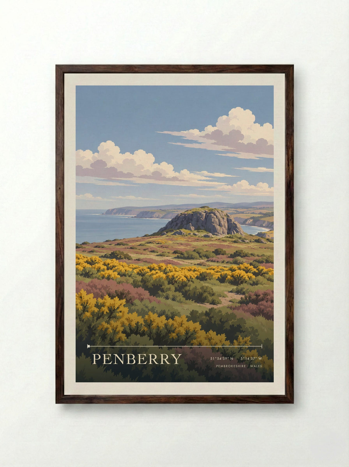 Penberry, Pembrokeshire | Travel Poster - Framed Print Dark Wood