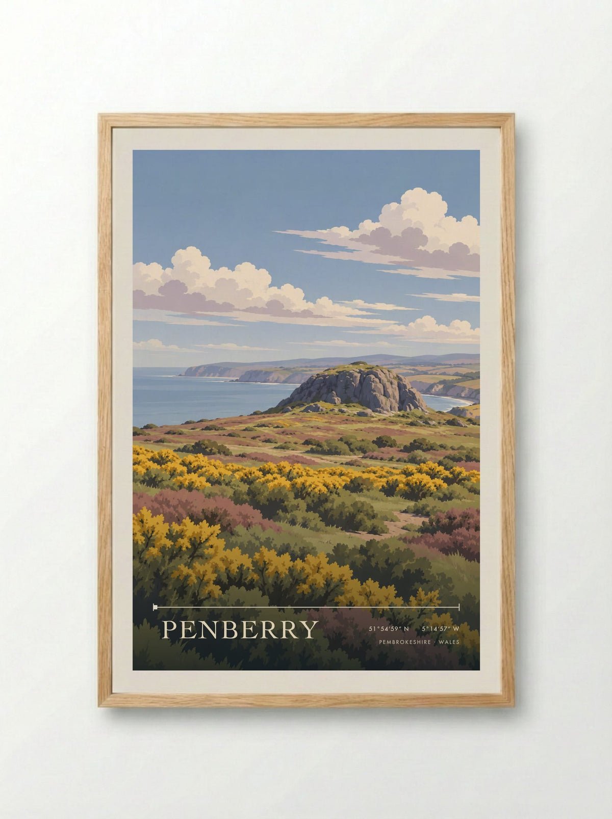 Penberry, Pembrokeshire | Travel Poster - Framed Print Wood