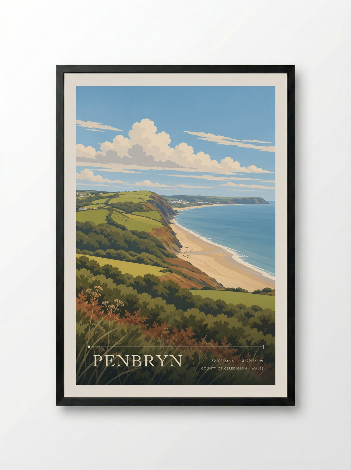 Penbryn, County of Ceredigion | Travel Poster - Framed Print Black