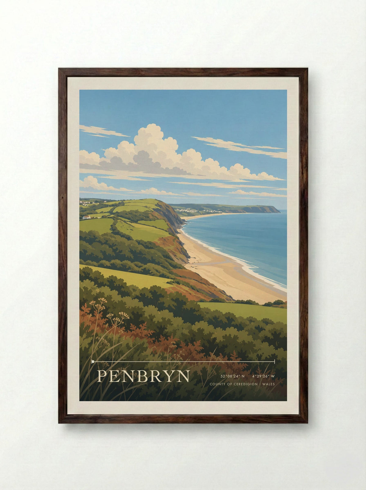Penbryn, County of Ceredigion | Travel Poster - Framed Print Dark Wood