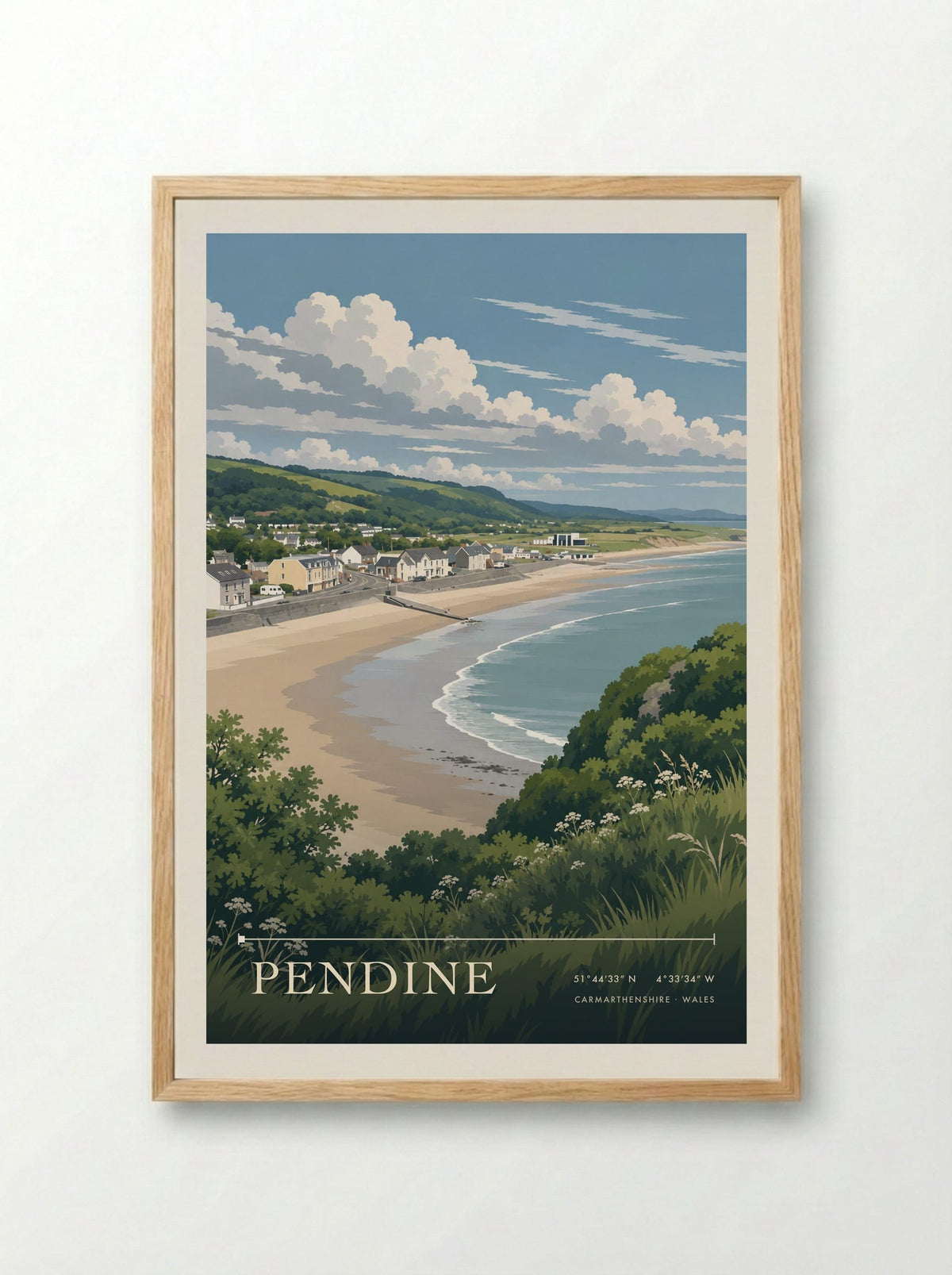Pendine, Carmarthenshire | Travel Poster - Framed Print Wood