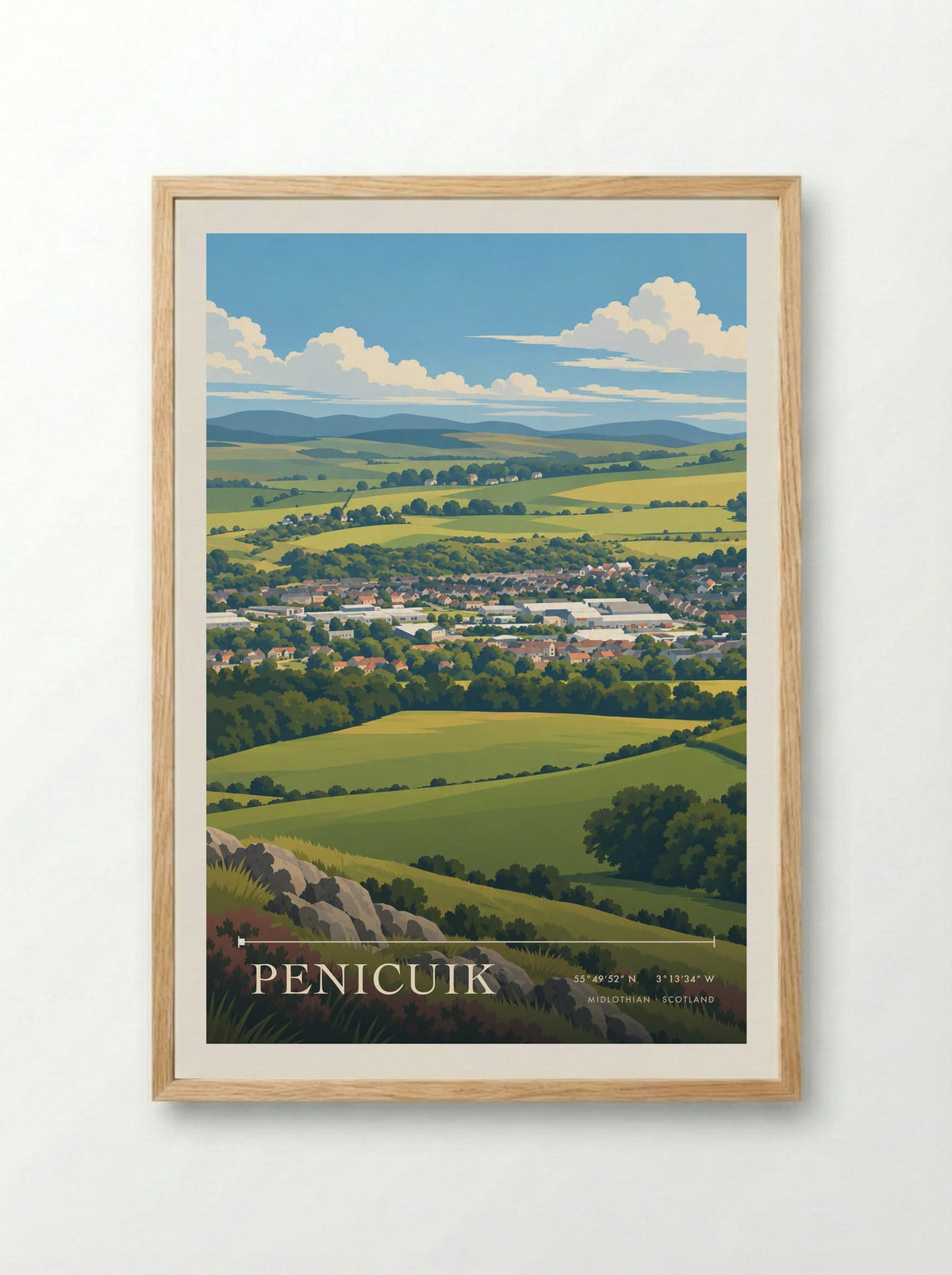 Penicuik, Midlothian | Travel Poster - Framed Print Wood