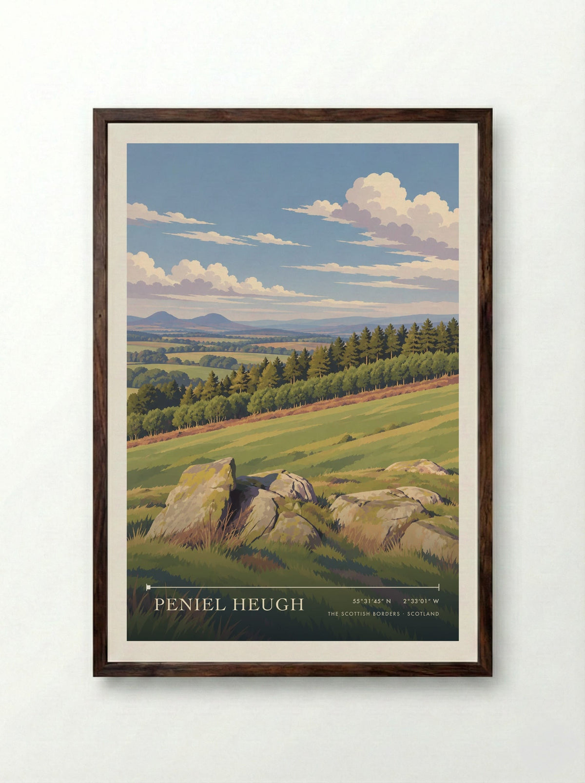 Peniel Heugh, The Scottish Borders | Travel Poster - Framed Print Dark Wood