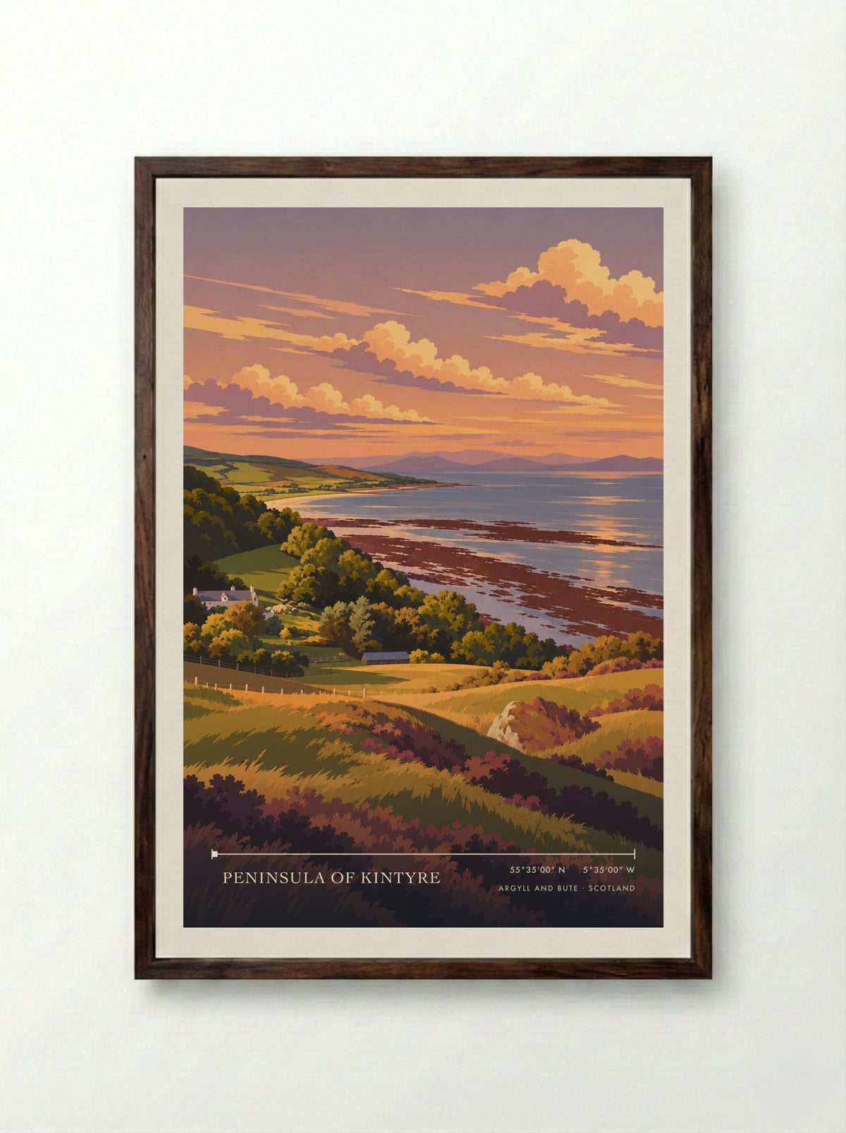 Peninsula of Kintyre, Argyll and Bute | Travel Poster - Framed Print Dark Wood