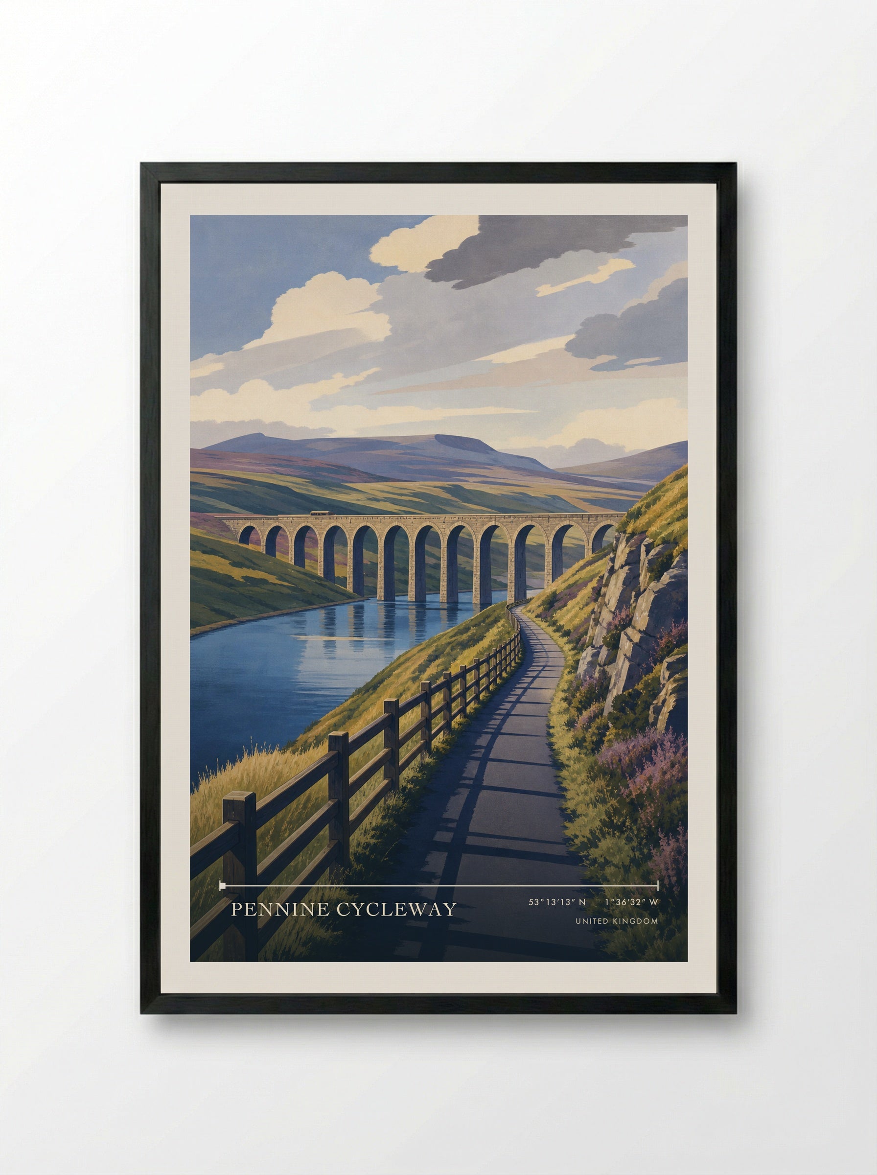 Pennine Cycleway United Kingdom Travel Poster - Framed Print Black