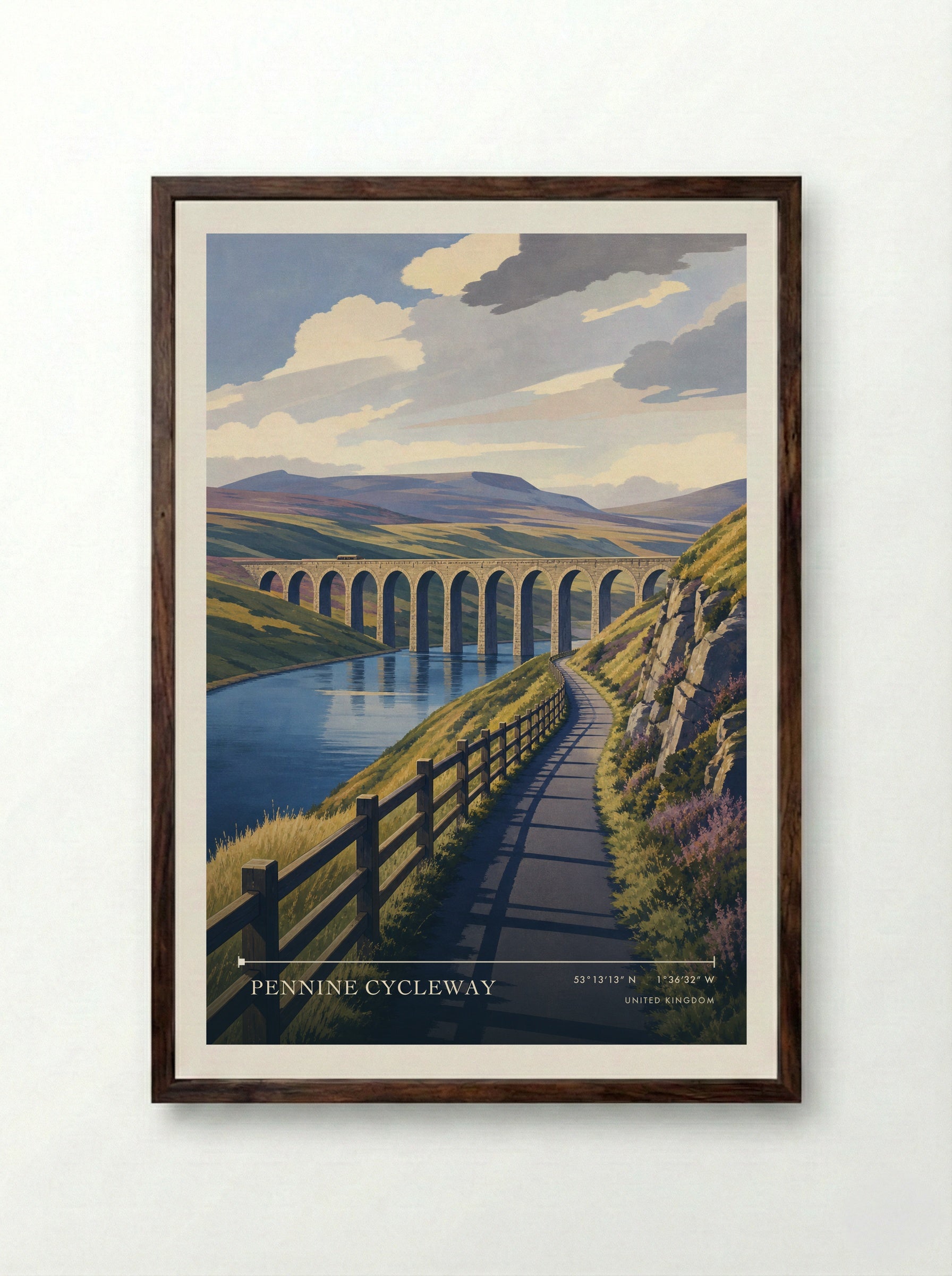Pennine Cycleway United Kingdom Travel Poster - Framed Print Dark Wood
