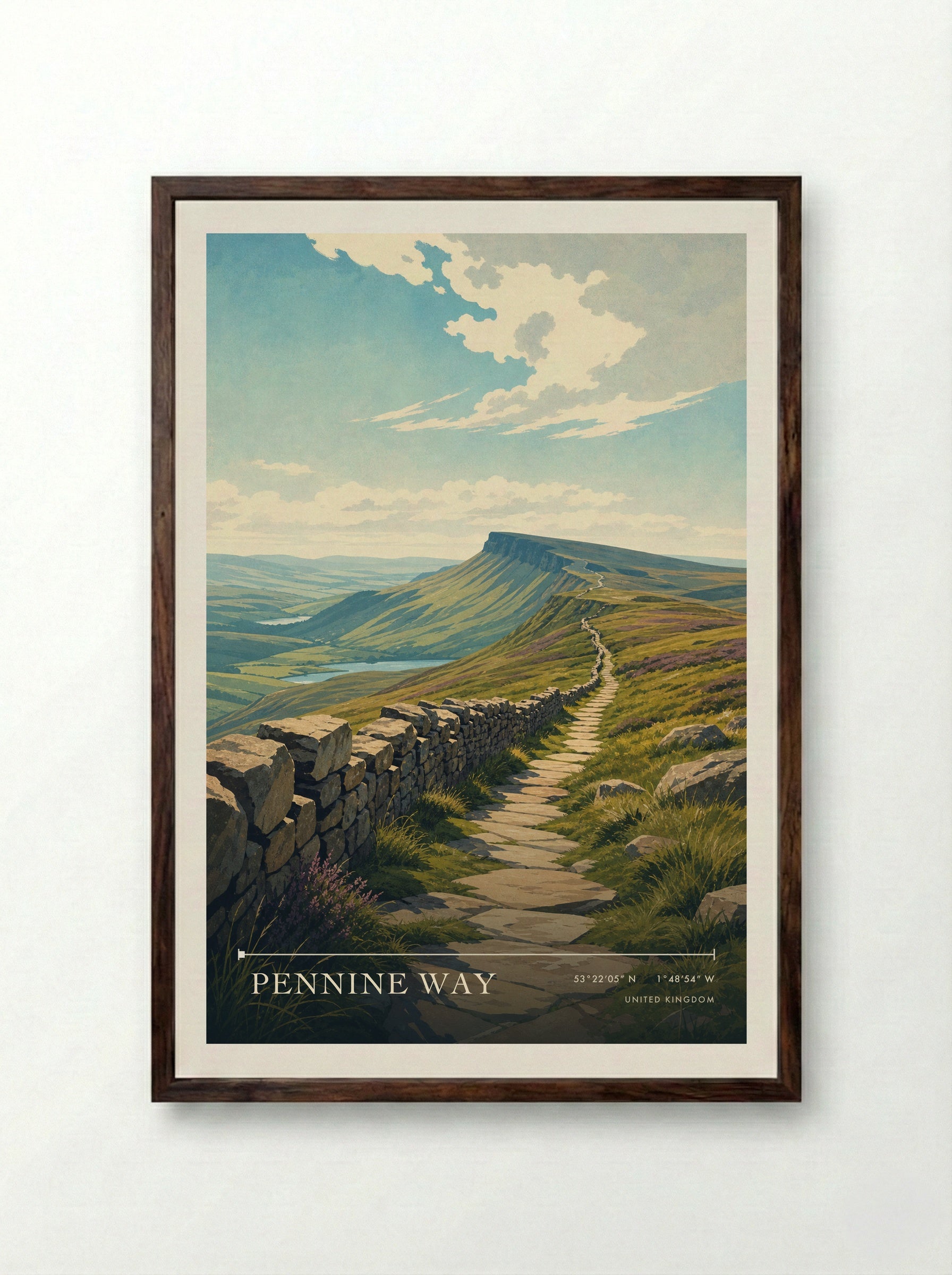 Pennine Way United Kingdom Travel Poster - Framed Print Dark Wood