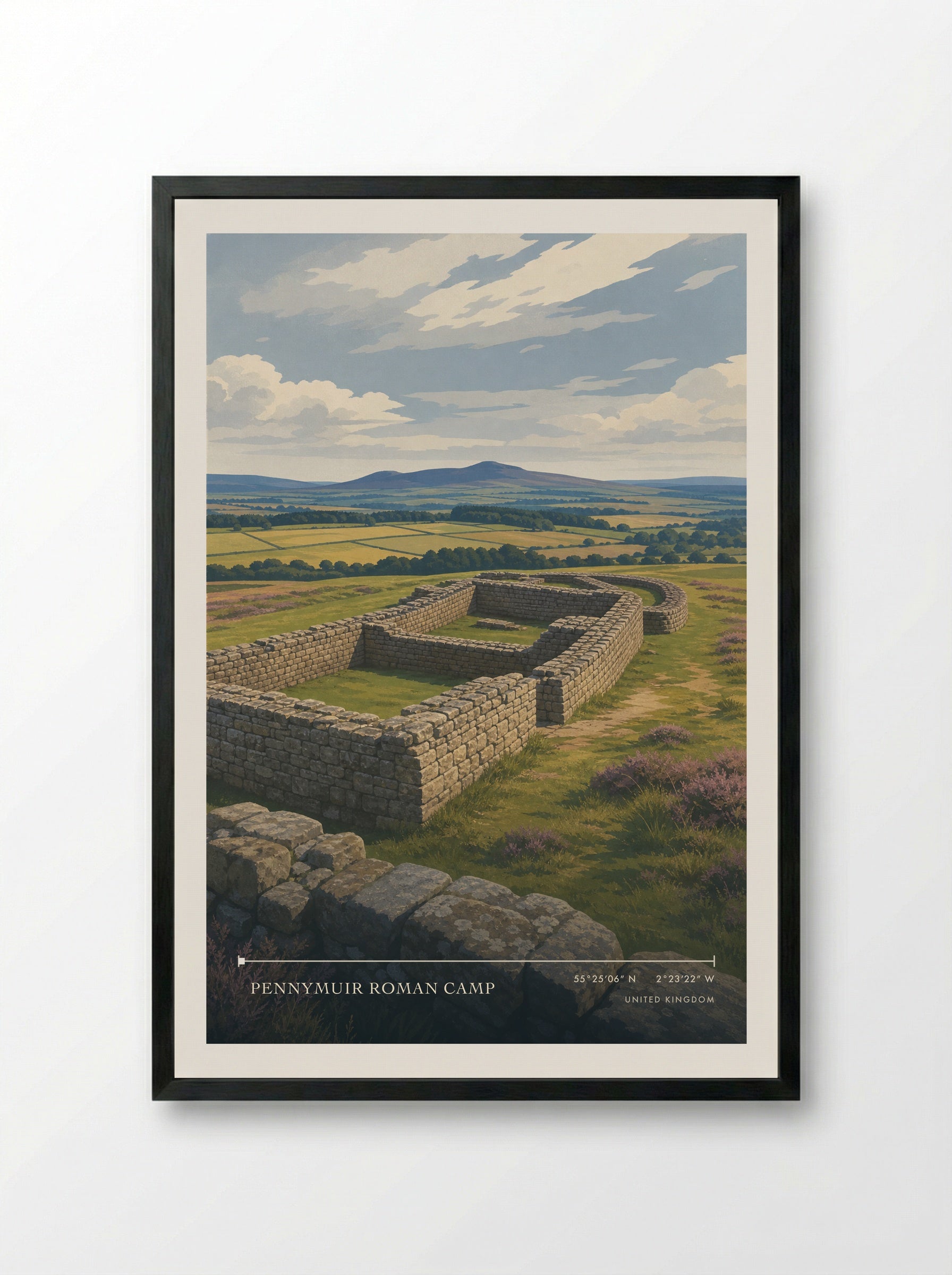 Pennymuir Roman Camp United Kingdom Travel Poster - Framed Print Black