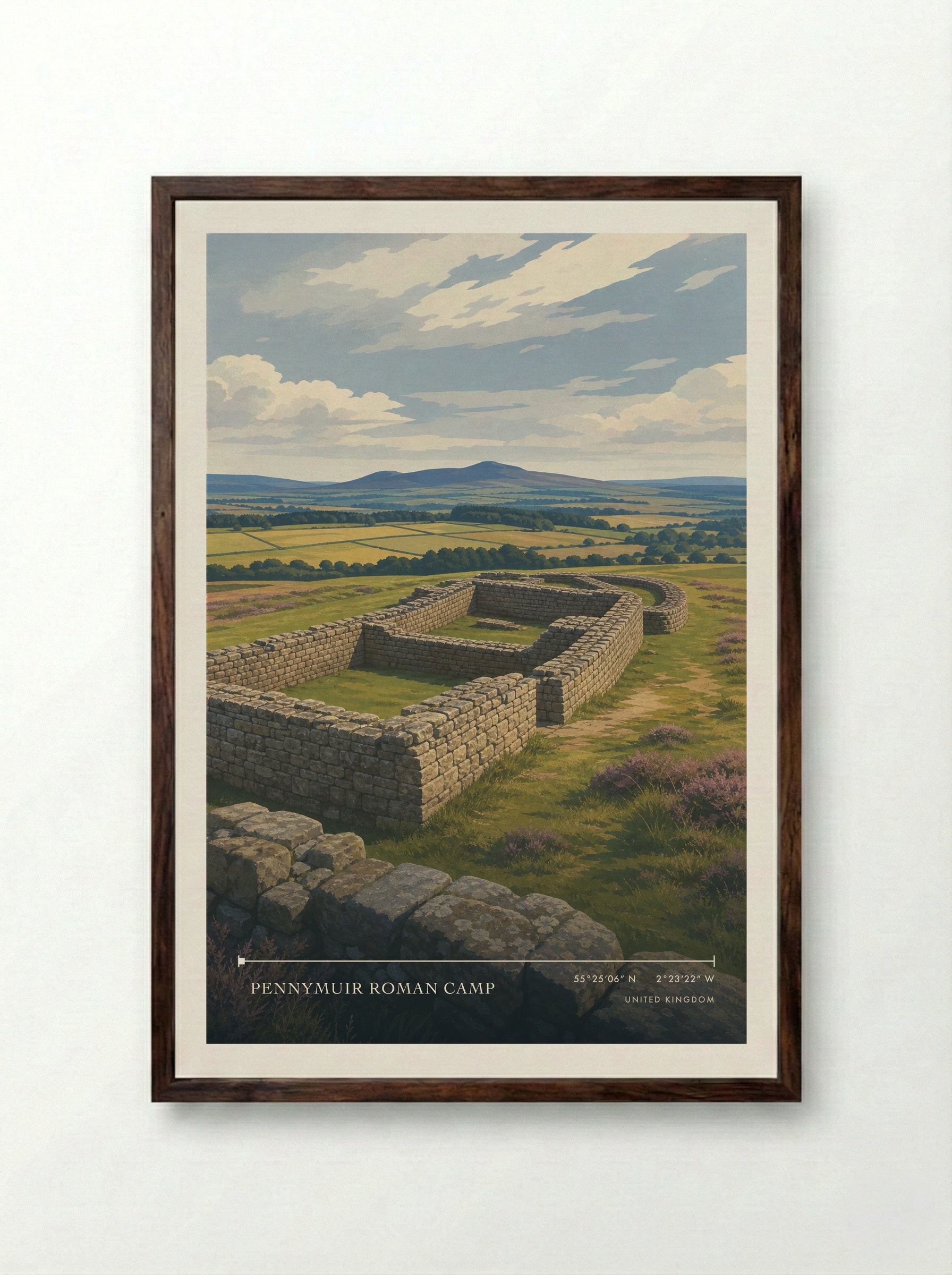 Pennymuir Roman Camp United Kingdom Travel Poster - Framed Print Dark Wood