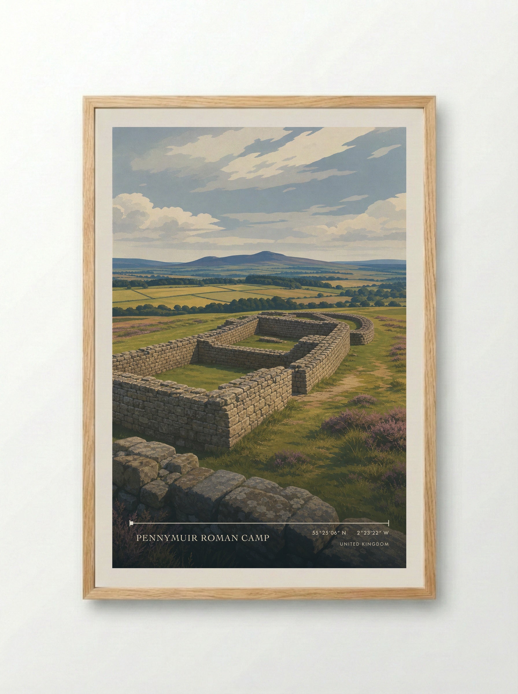 Pennymuir Roman Camp United Kingdom Travel Poster - Framed Print Wood