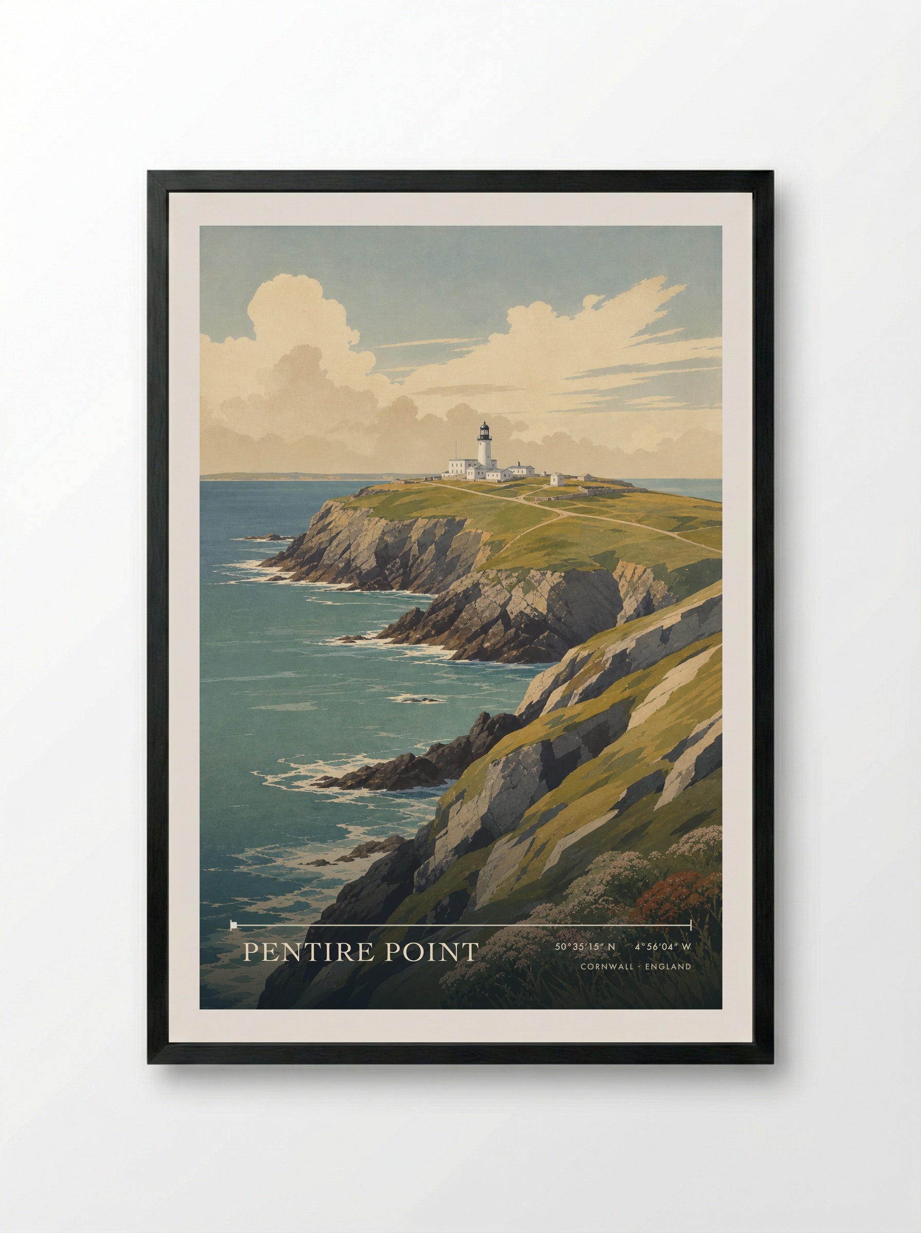 Pentire Point Cornwall England Travel Poster - Framed Print Black