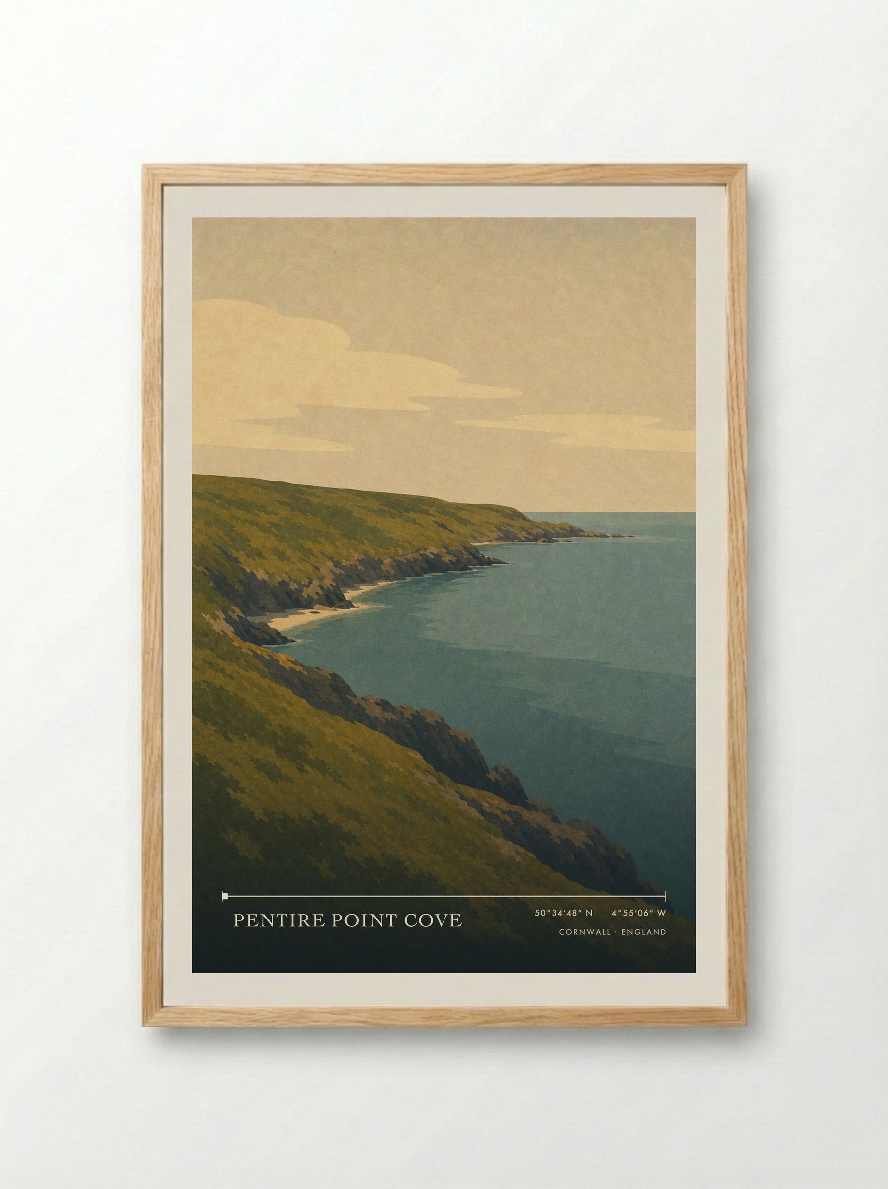 Pentire Point Cove Cornwall England Travel Poster - Framed Print Wood