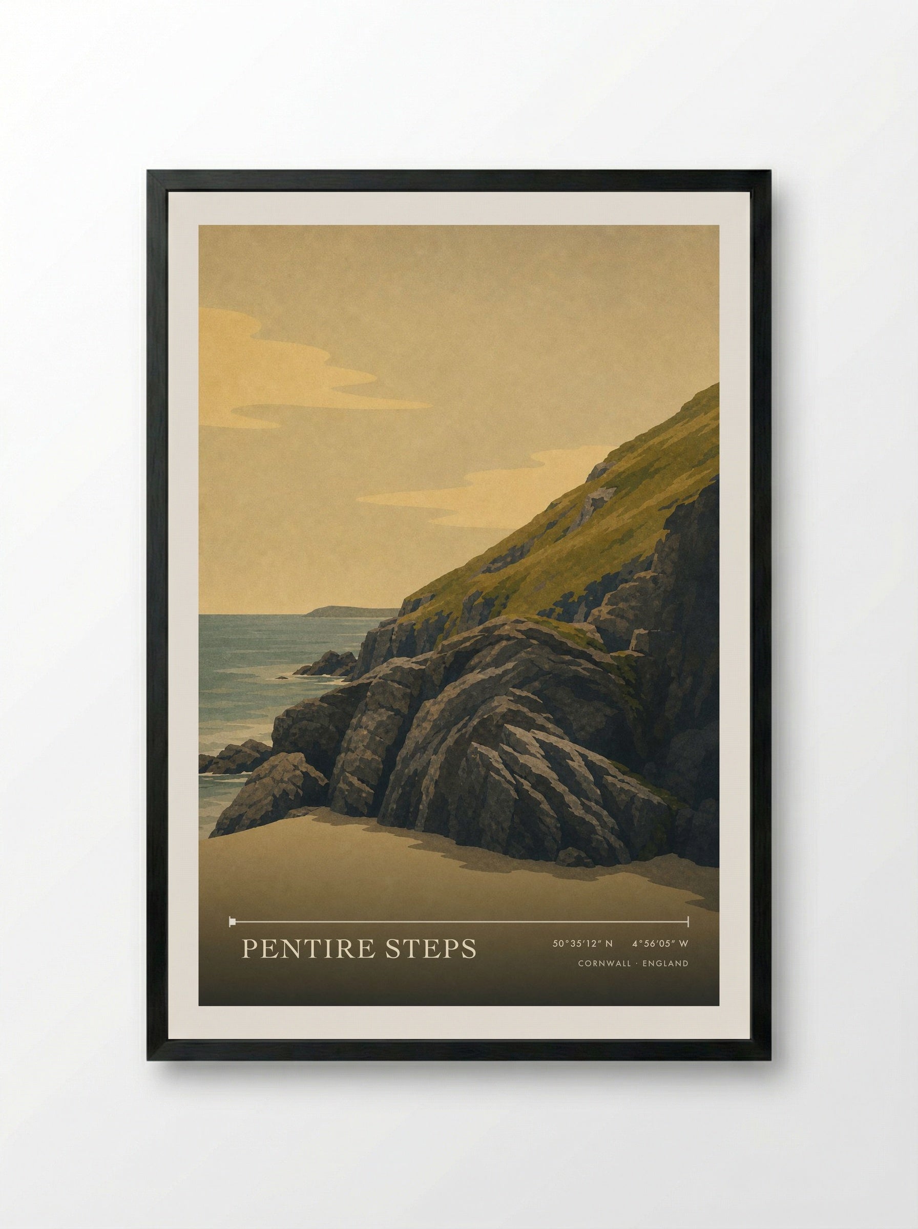 Pentire Steps Cornwall England Travel Poster - Framed Print Black