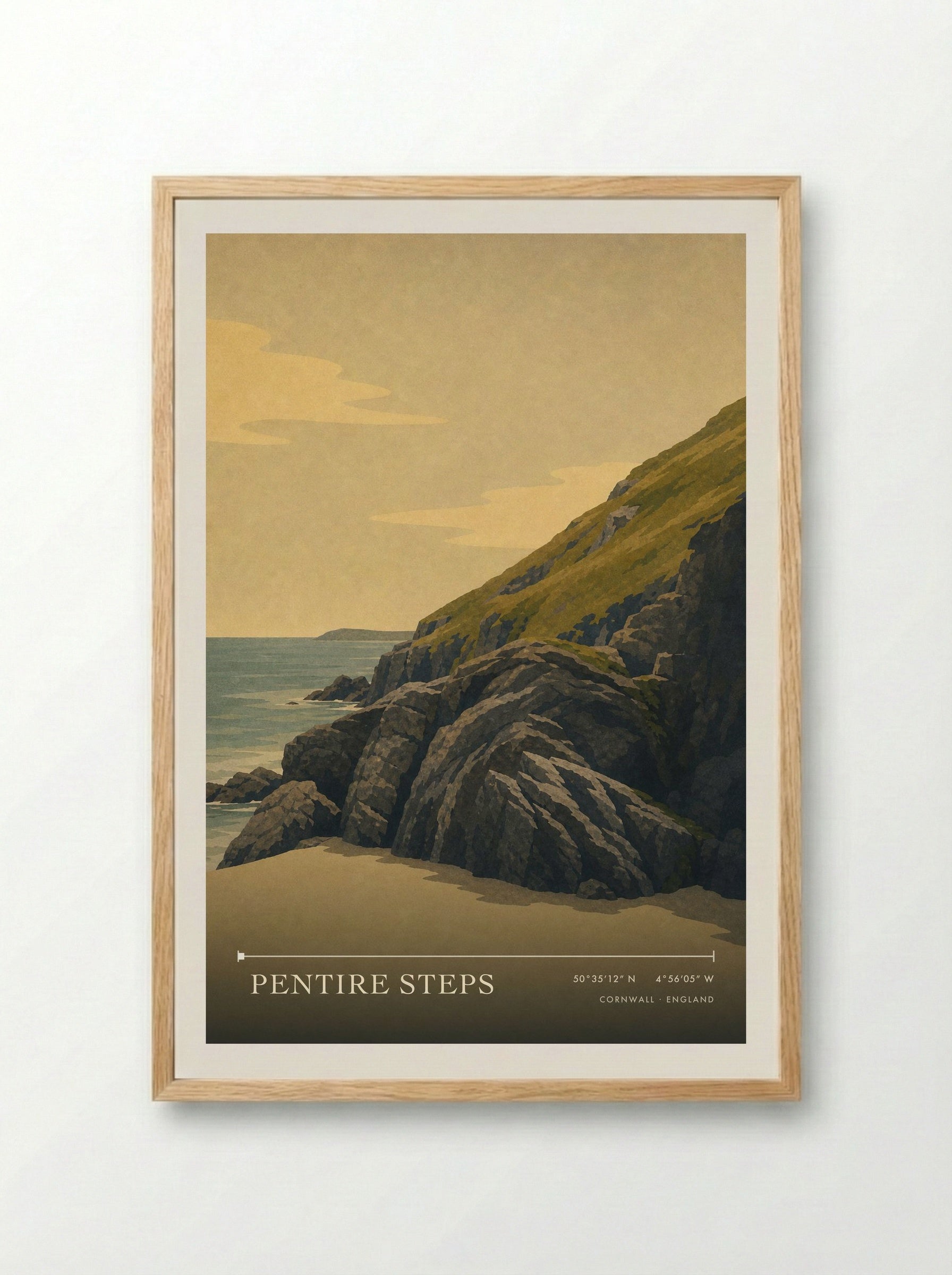 Pentire Steps Cornwall England Travel Poster - Framed Print Wood
