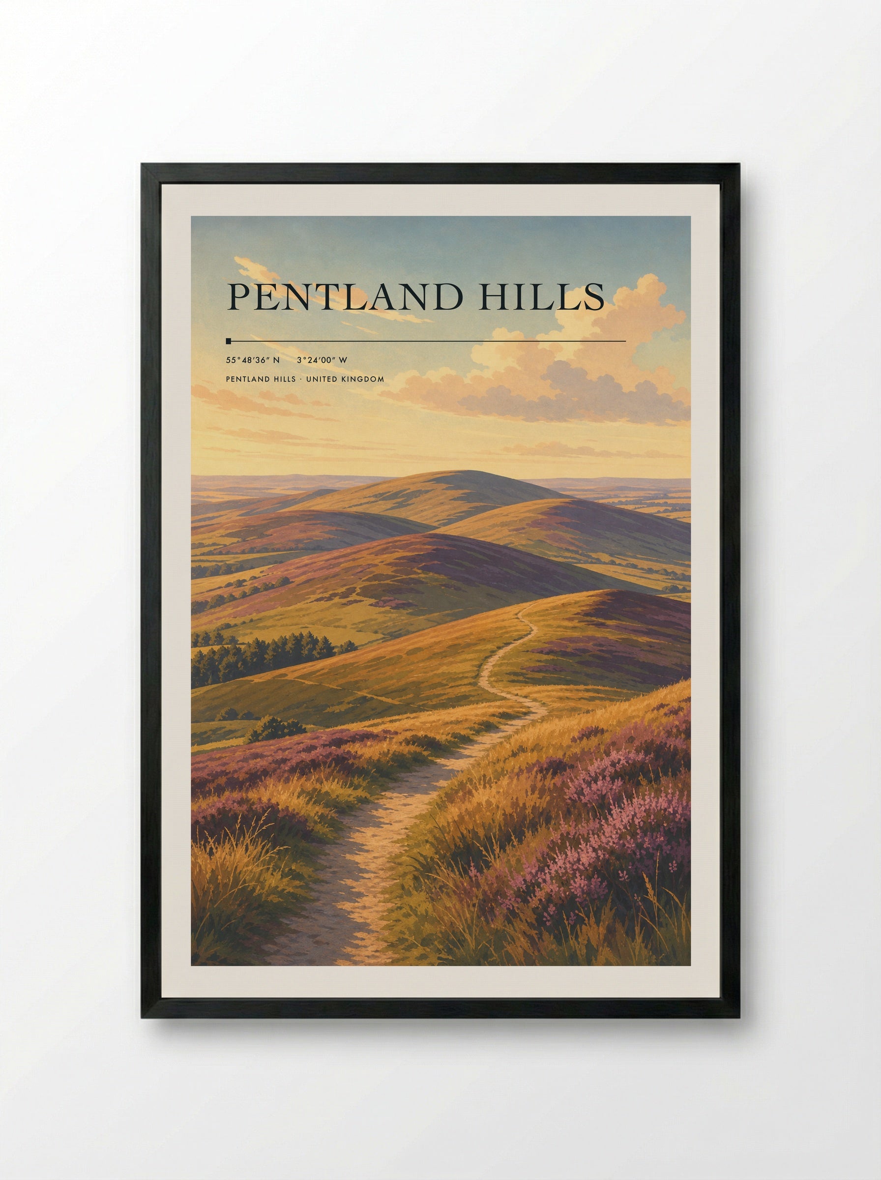 Pentland Hills United Kingdom Travel Poster - Framed Print Black