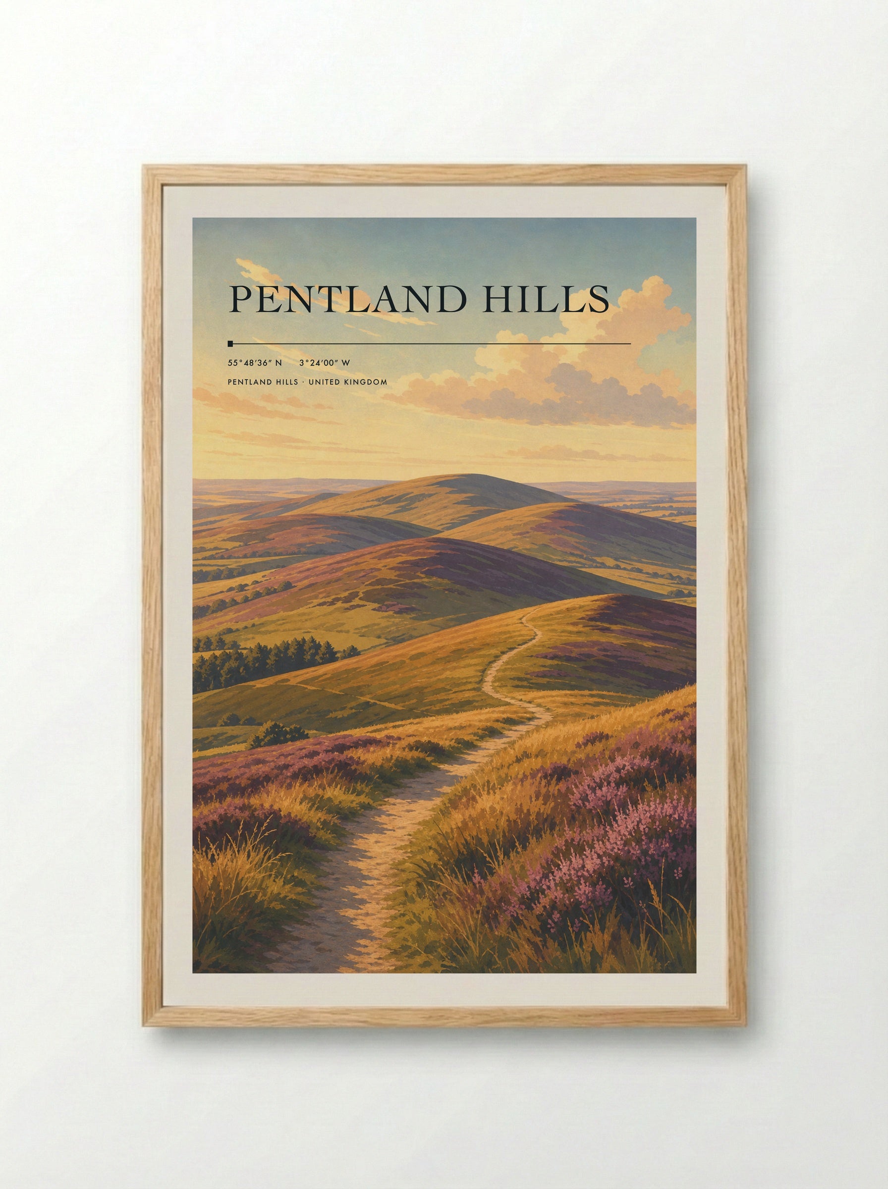 Pentland Hills United Kingdom Travel Poster - Framed Print Wood