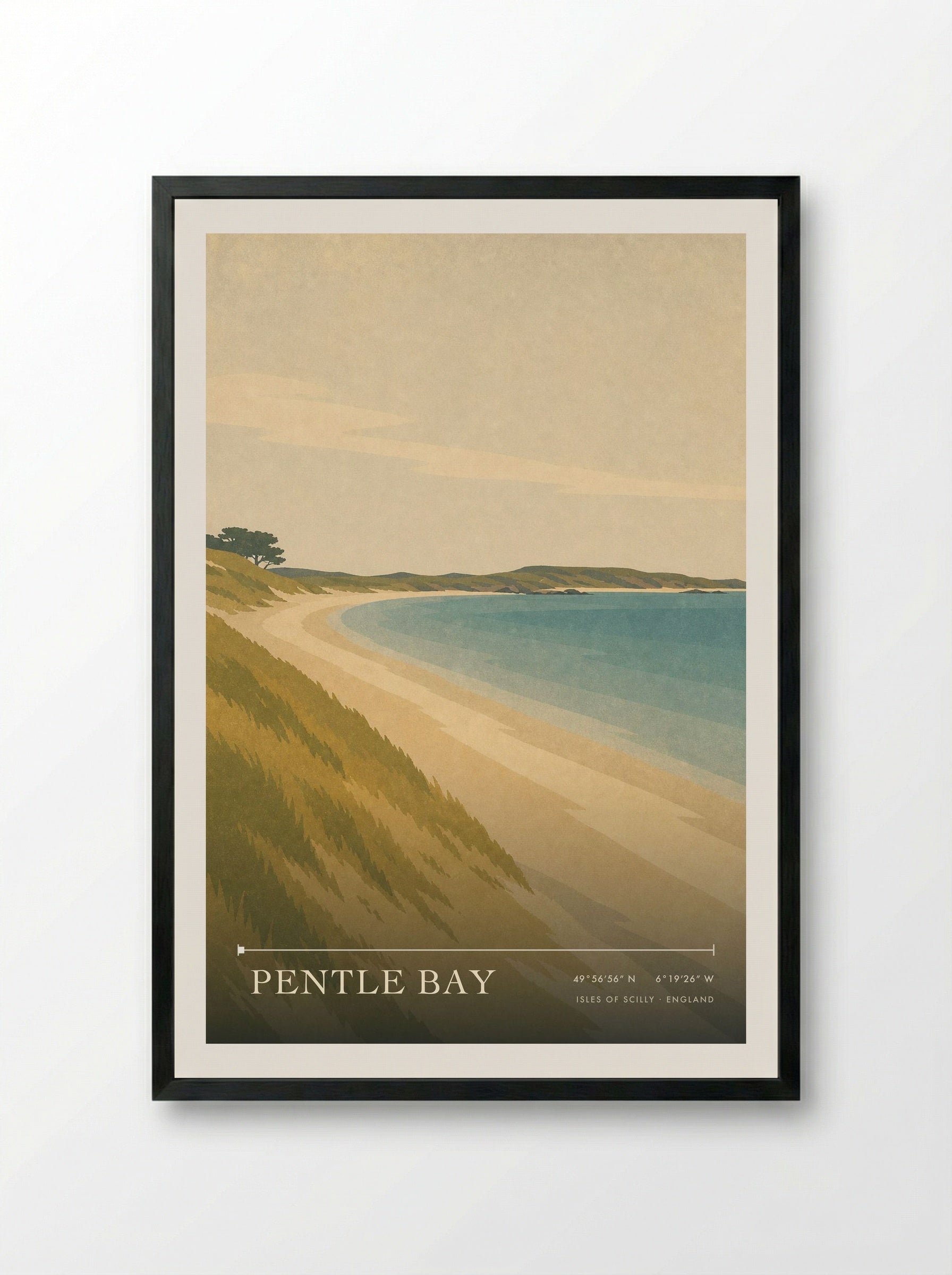 Pentle Bay Isles of Scilly England Travel Poster - Framed Print Black