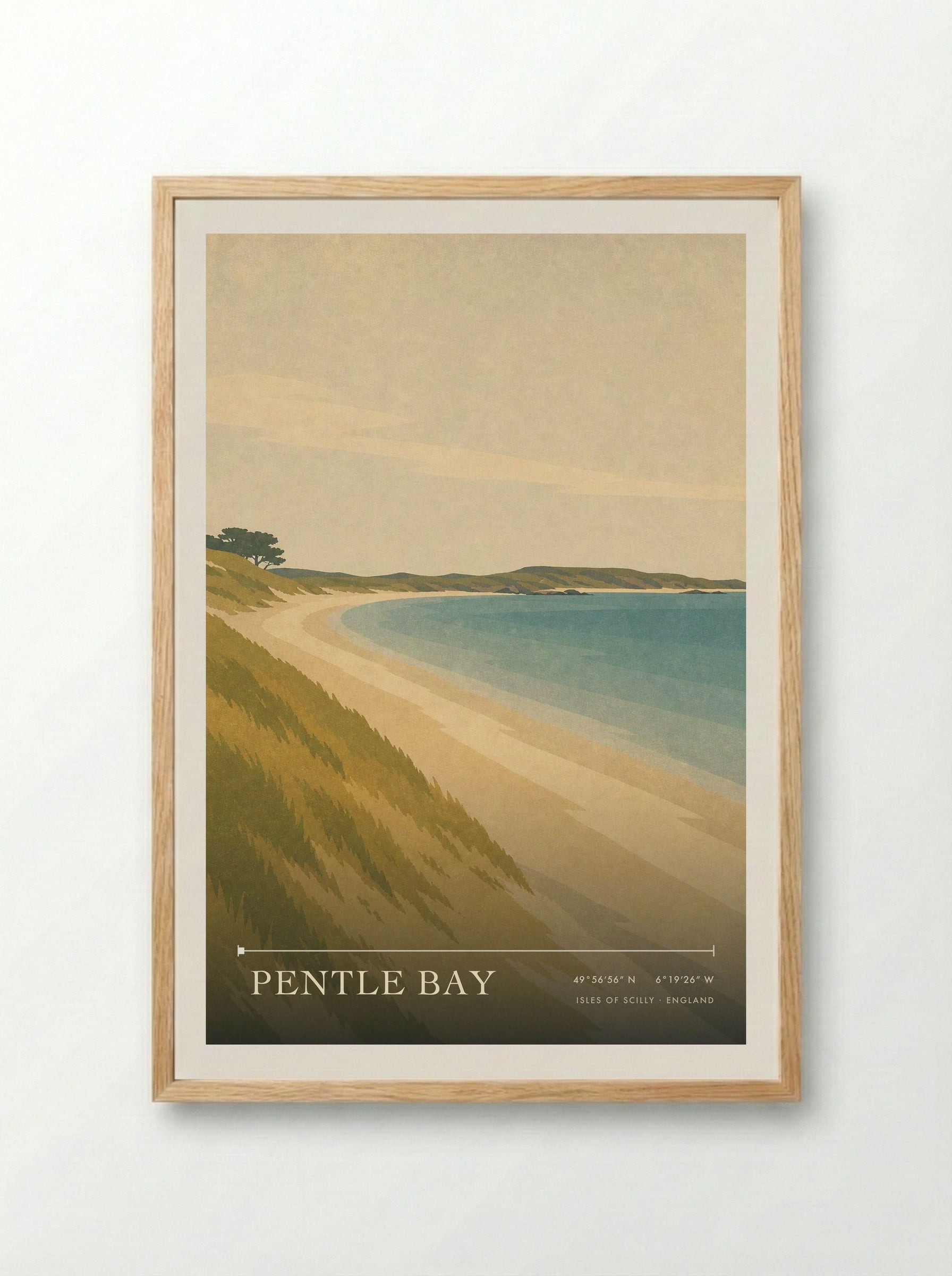 Pentle Bay Isles of Scilly England Travel Poster - Framed Print Wood