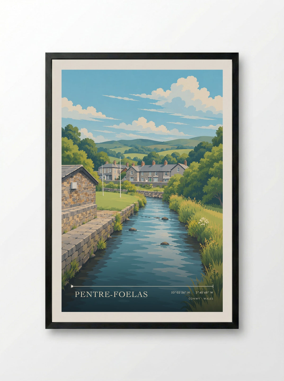 Pentre-Foelas, Conwy | Travel Poster - Framed Print Black