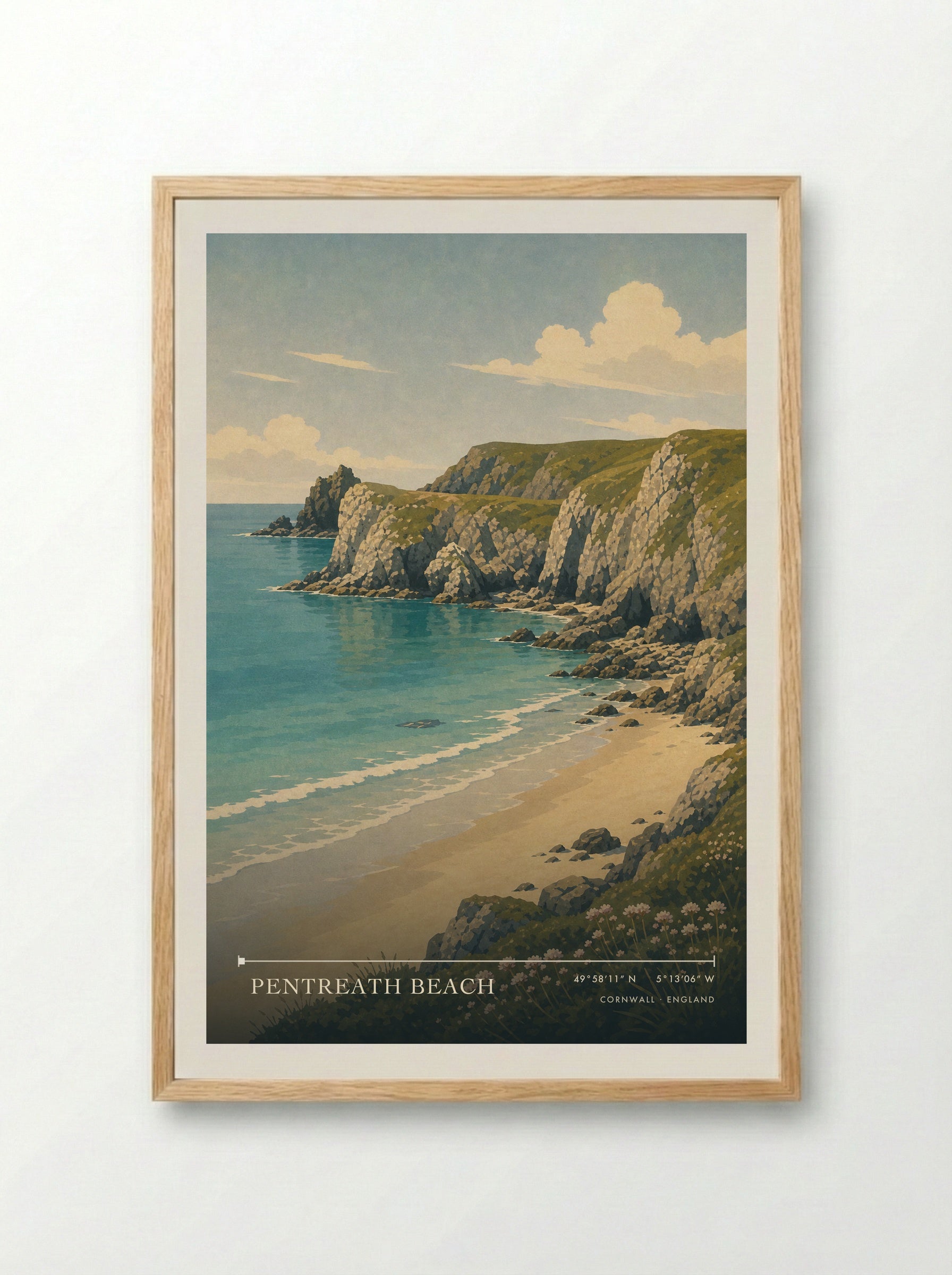 Pentreath Beach Cornwall England Travel Poster - Framed Print Wood