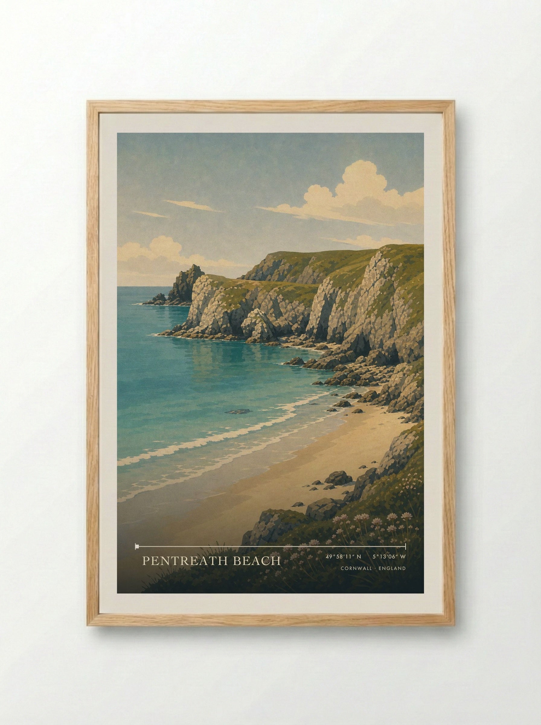 Pentreath Beach Cornwall England Travel Poster - Framed Print Wood