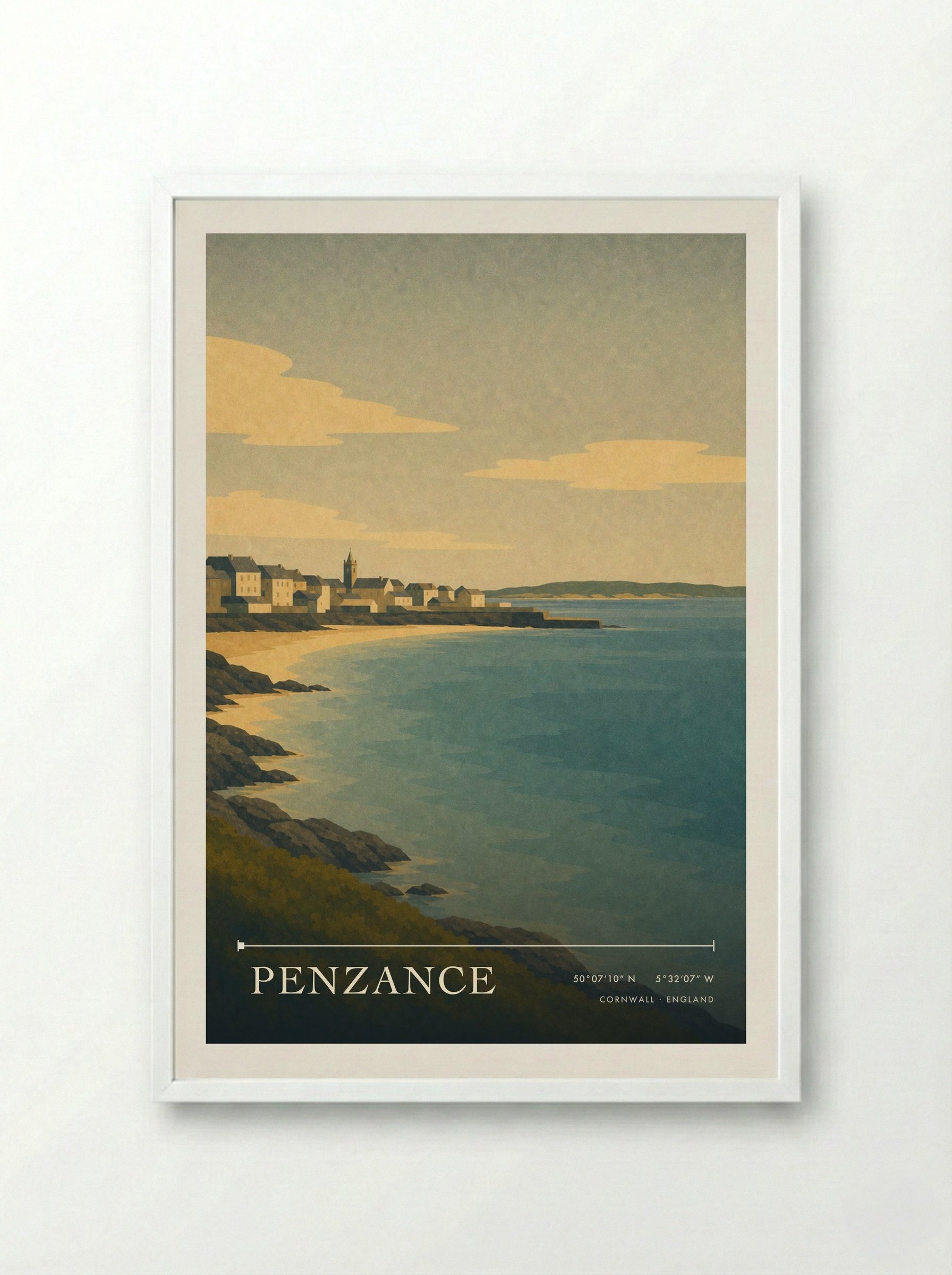 Penzance Cornwall England Travel Poster - Framed Print White