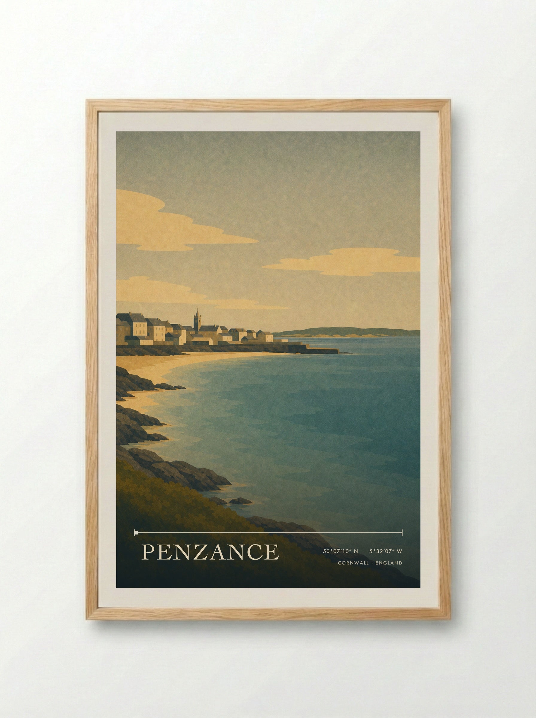 Penzance Cornwall England Travel Poster - Framed Print Wood