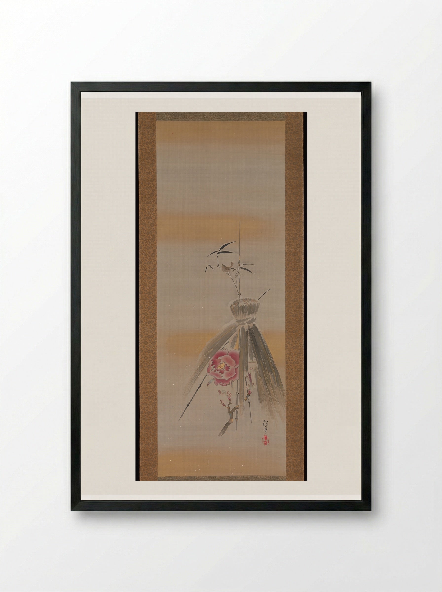 Peony Sheltered by Rice Straw - Sakai Hōitsu - Framed Print Black
