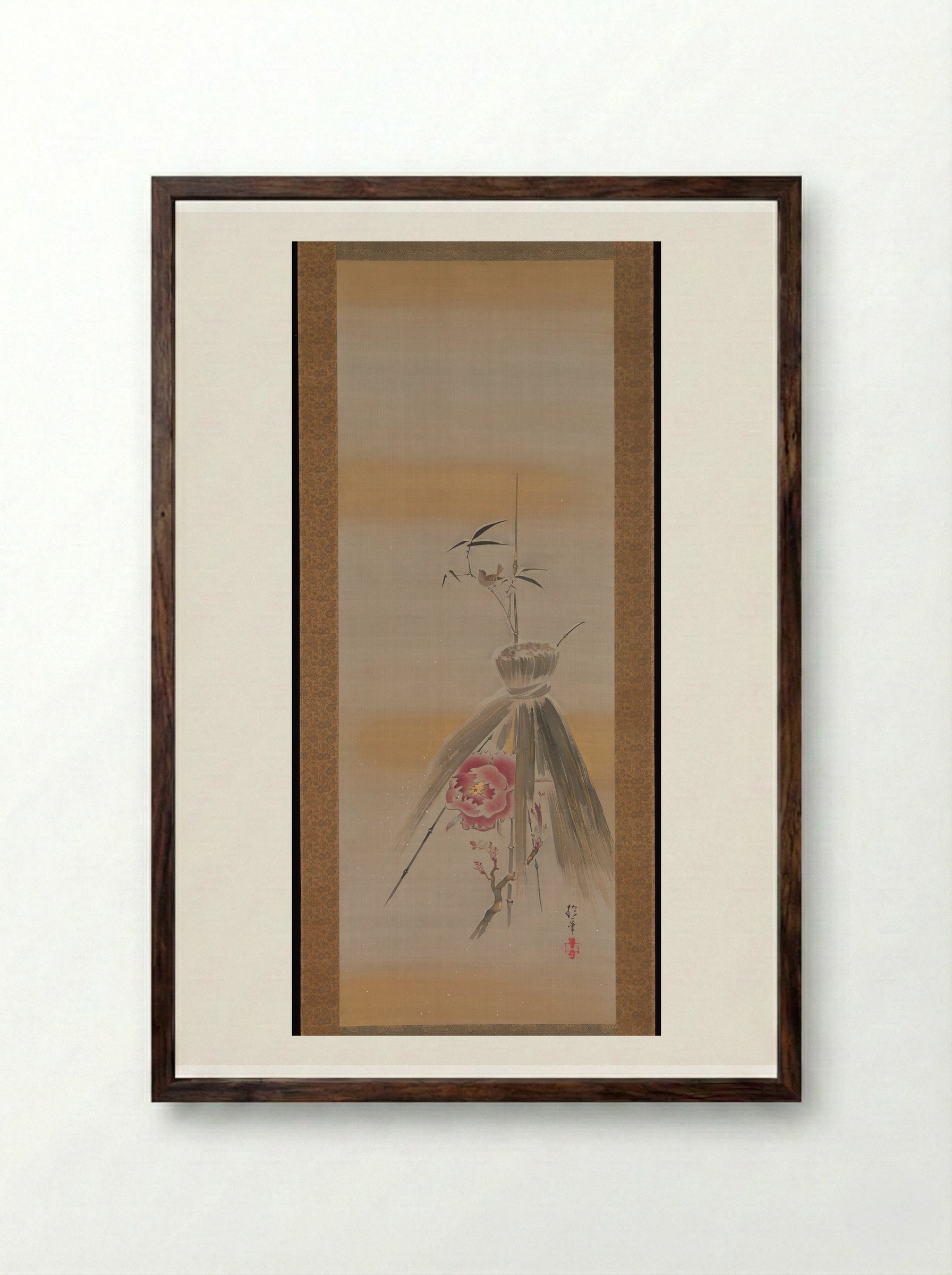 Peony Sheltered by Rice Straw - Sakai Hōitsu - Framed Print Dark Wood