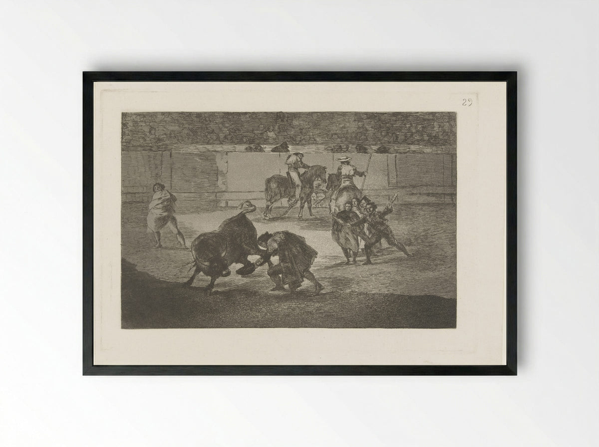 Pepe-Hillo Takes Off His Hat to the Bull - Francisco de Goya - Framed Print Black