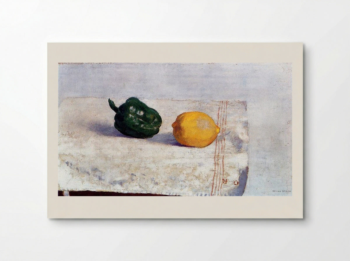 Pepper and Lemon on a White Tablecloth - Odilon Redon - Poster